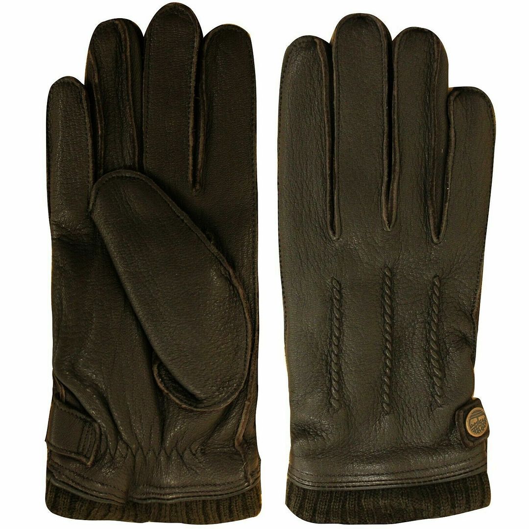 Timberland Dark Brown Mens Leather Winter Rub Cuff Gloves A1EGC C35 Leather (archived) - Size Small