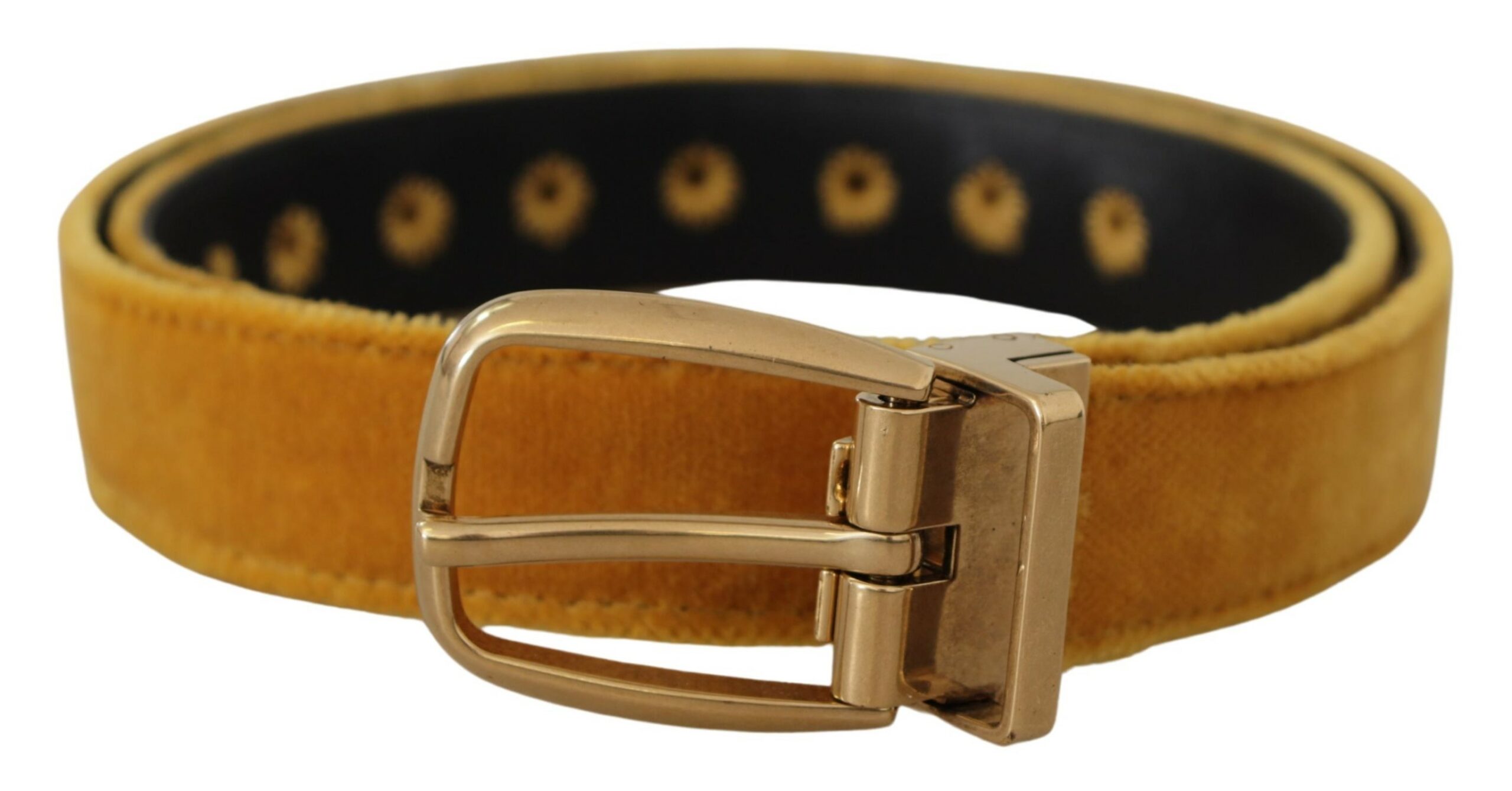 Dolce & Gabbana Womens Authentic Velvet Logo Buckle Belt - Gold - Size 65 cm