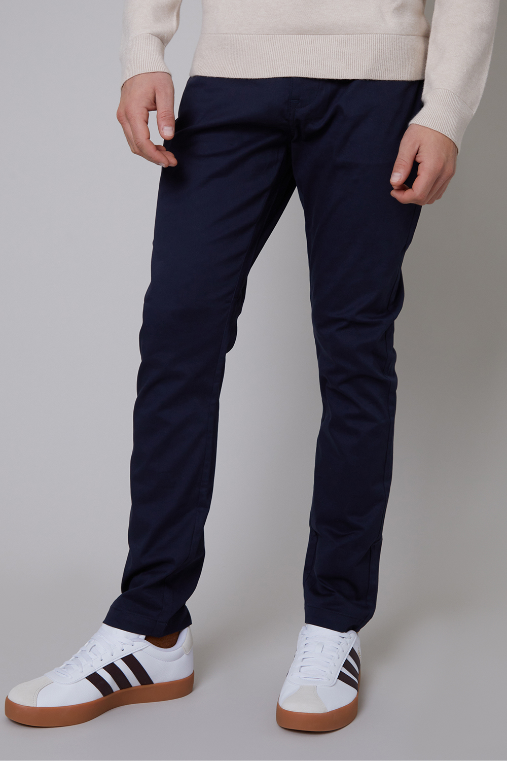 Threadbare Mens Navy 'Ego' Cotton Slim Fit 5 Pocket Chino Trousers With Stretch - Size 32W/32L