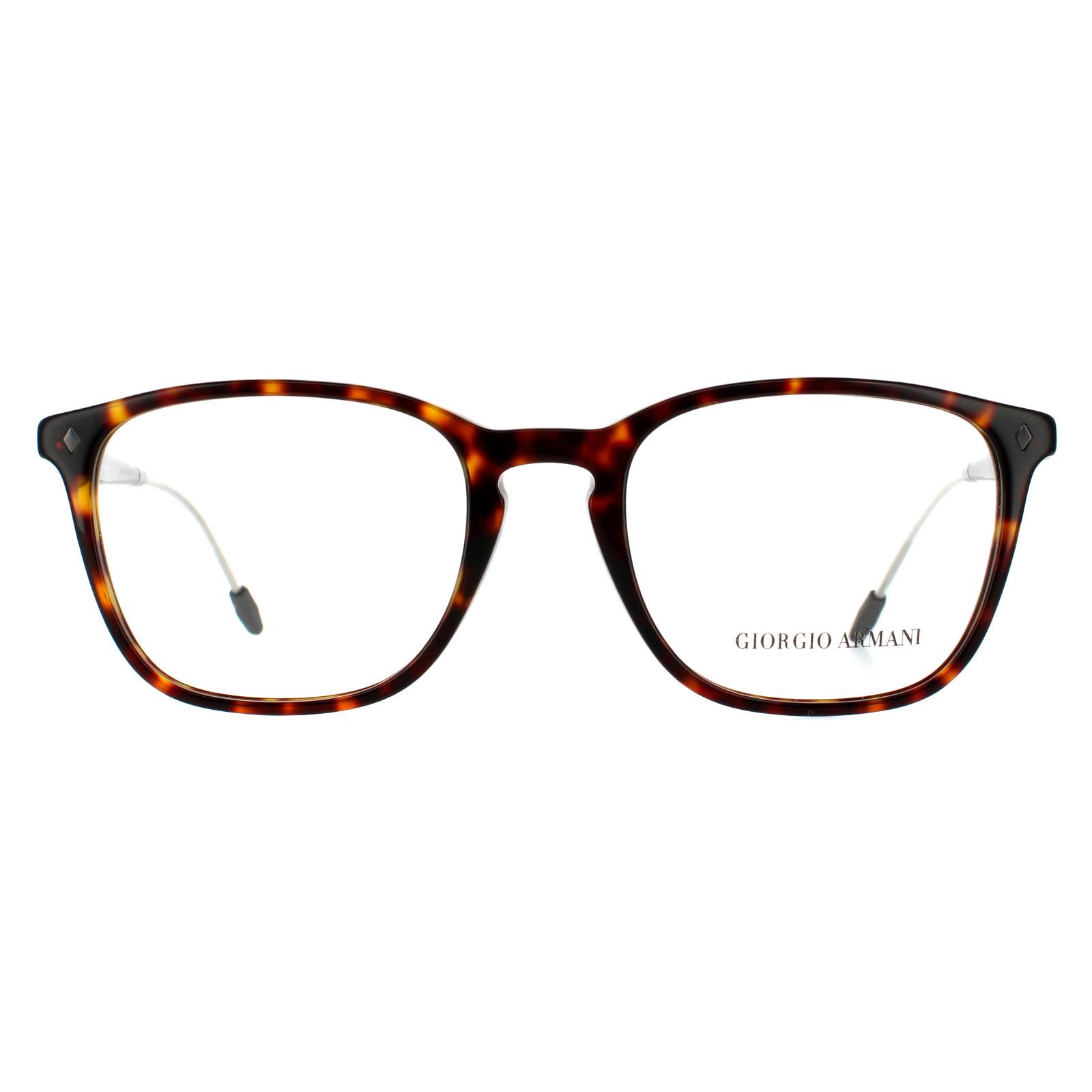 Giorgio Armani Rectangular Mens Dark Havana Glasses Frames - Brown - One Size