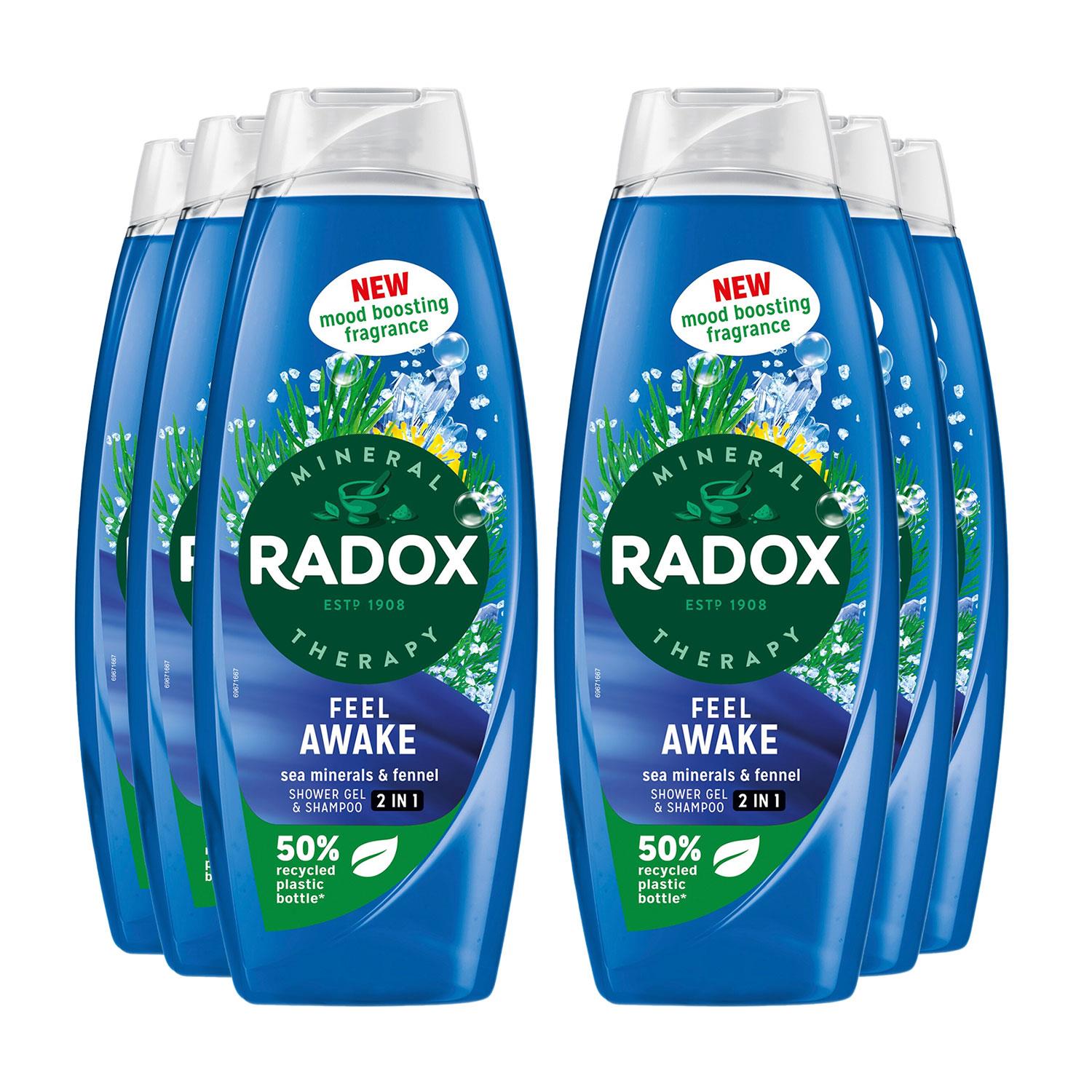 Radox Womens Body Wash & Shampoo 2in1 Feel Awake Men with Fennel & Sea Minerals 675ml, 6 Pack - NA - One Size