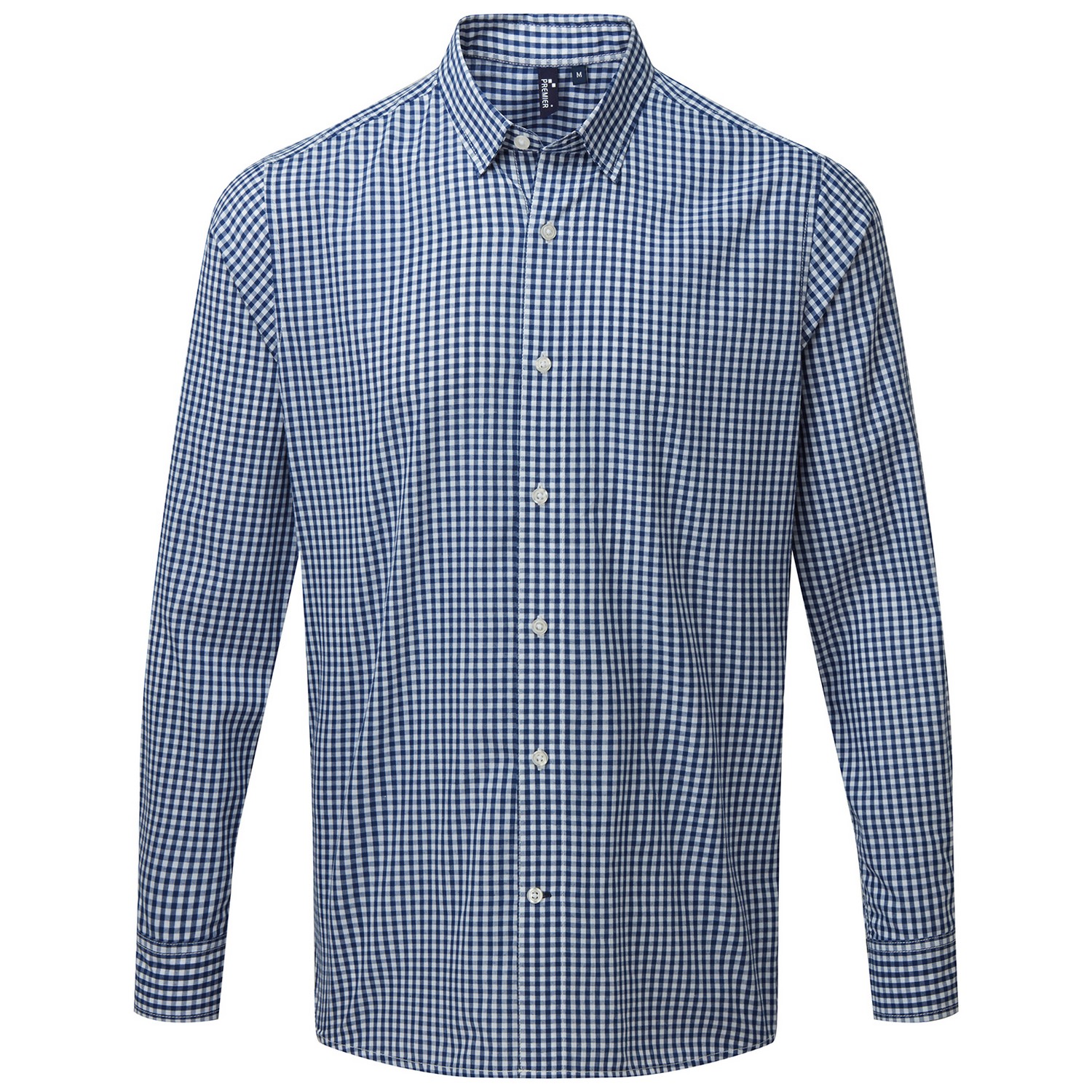 Premier Mens Maxton Checked Long-Sleeved Shirt (Navy/White) - Size Large