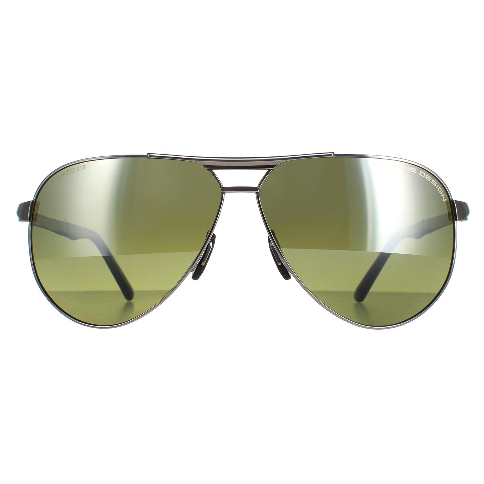 Porsche Design Aviator Mens Gunmetal Green Polarized P8649 - Grey Metal (archived) - One Size