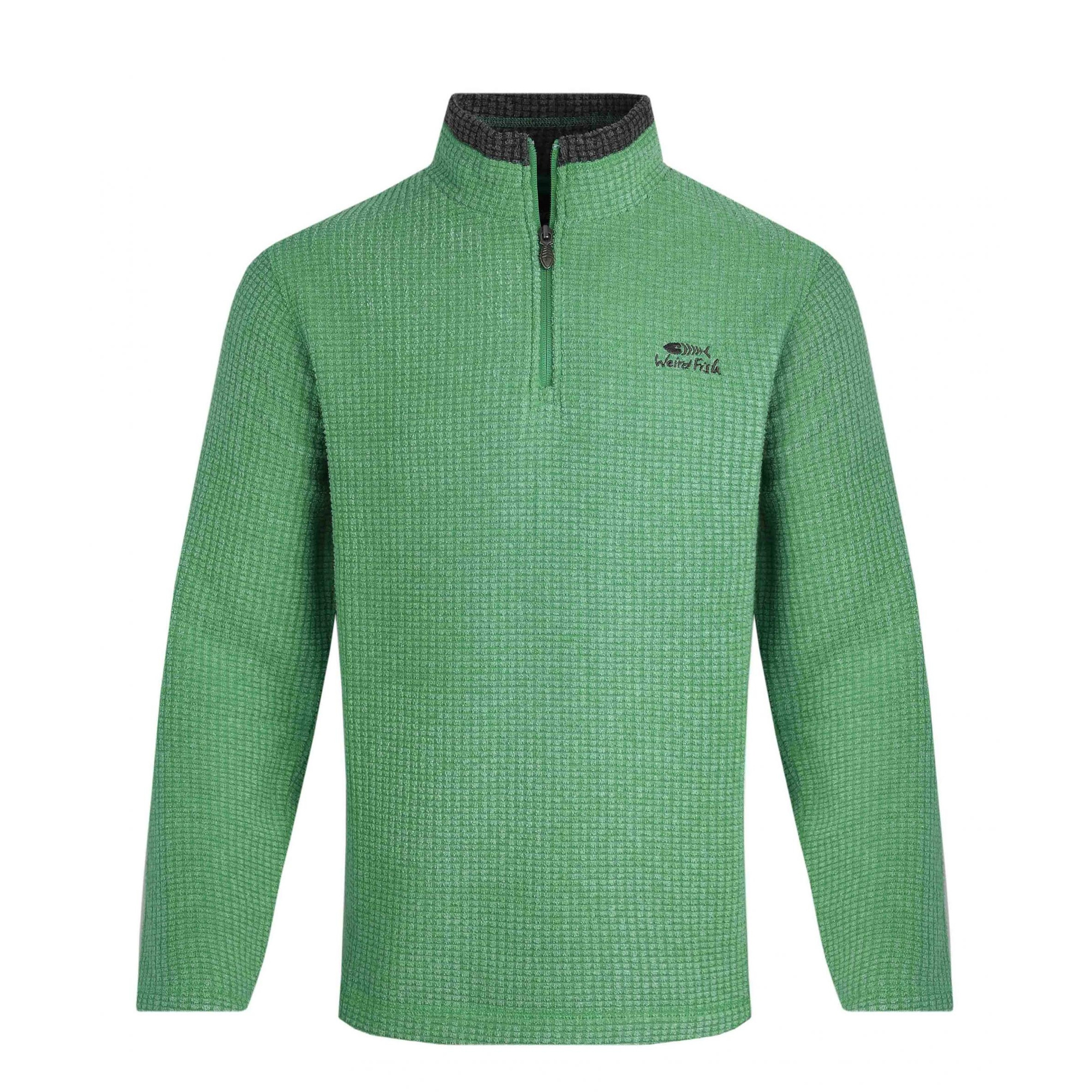 Weird Fish Mens Newark Grid Eco Friendly Quarter Zip Fleece Top (Dark Green) - Size Small