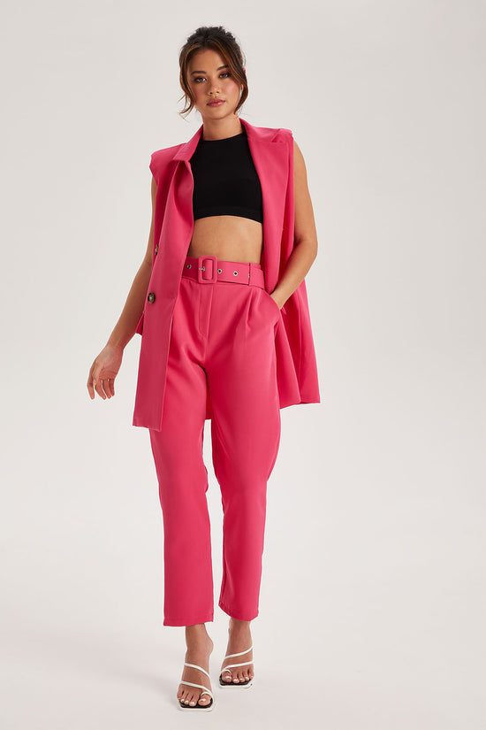 Urban Bliss Womens Hot Pink Belted Trousers - Size Large