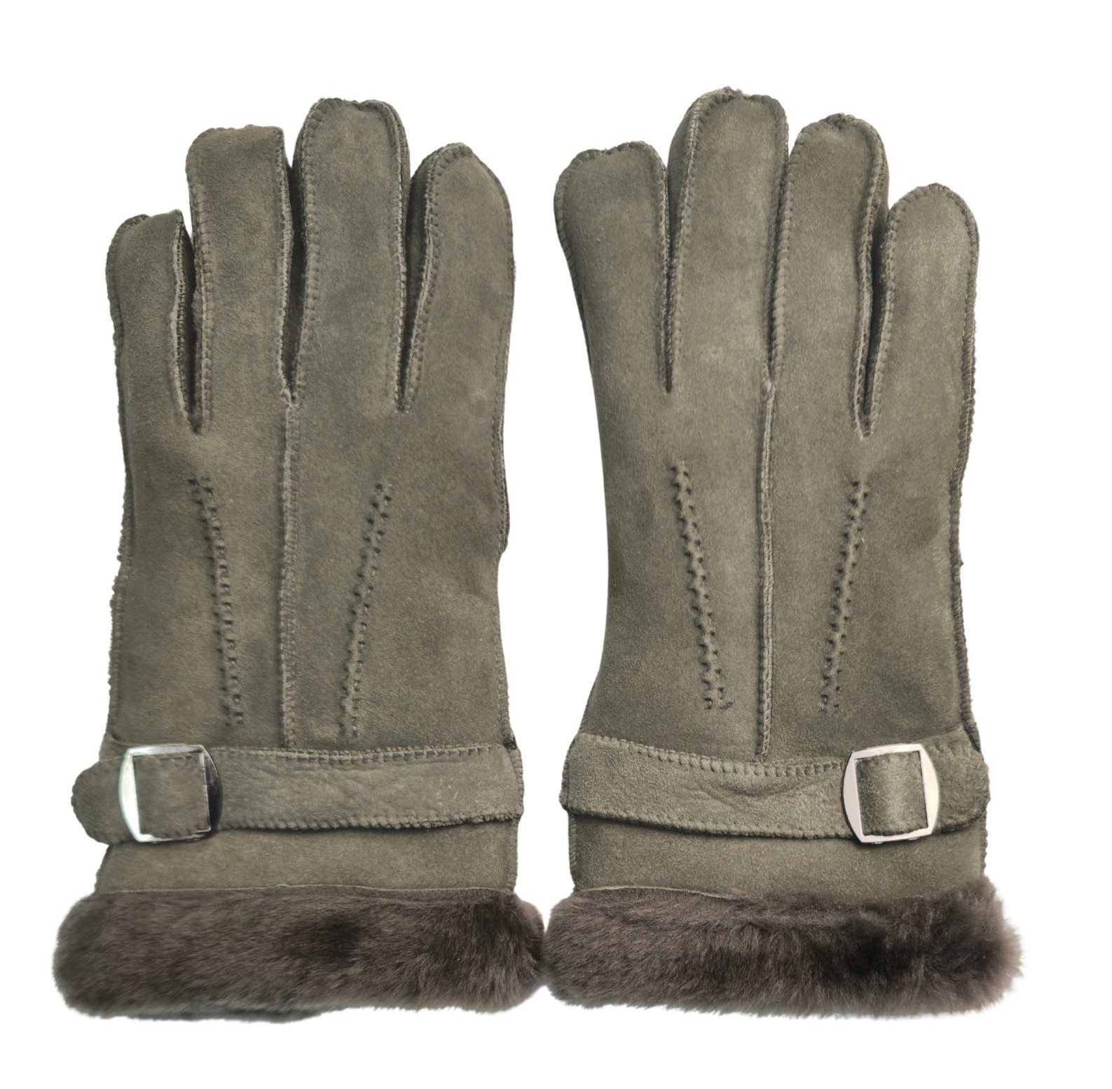 Infinity Leather Mens Grey Luxury Sheepskin Suede Gloves With Buckle - Size X-Large