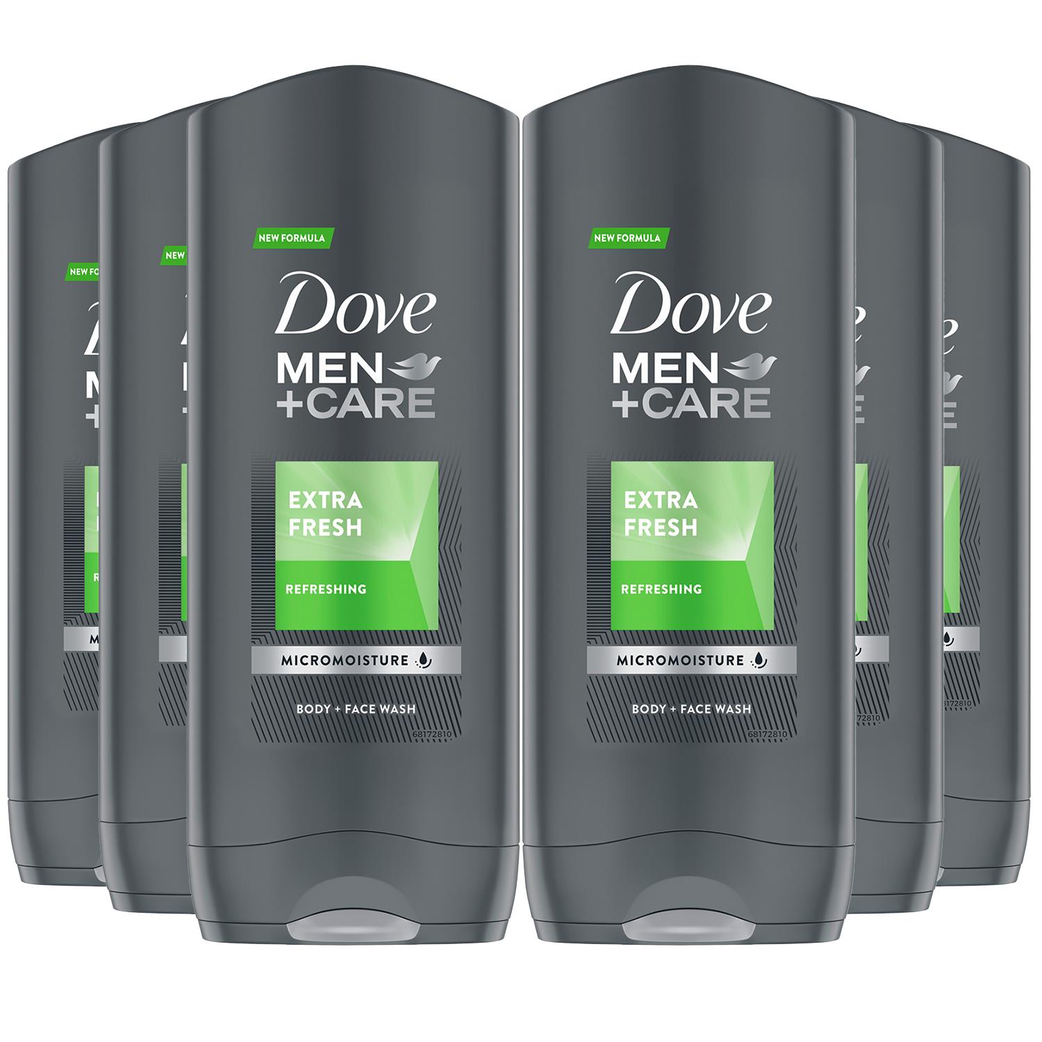 Dove Men+Care Micro Moisture Body & Face Wash, Extra Fresh, 400ml, 6Pk - NA - One Size