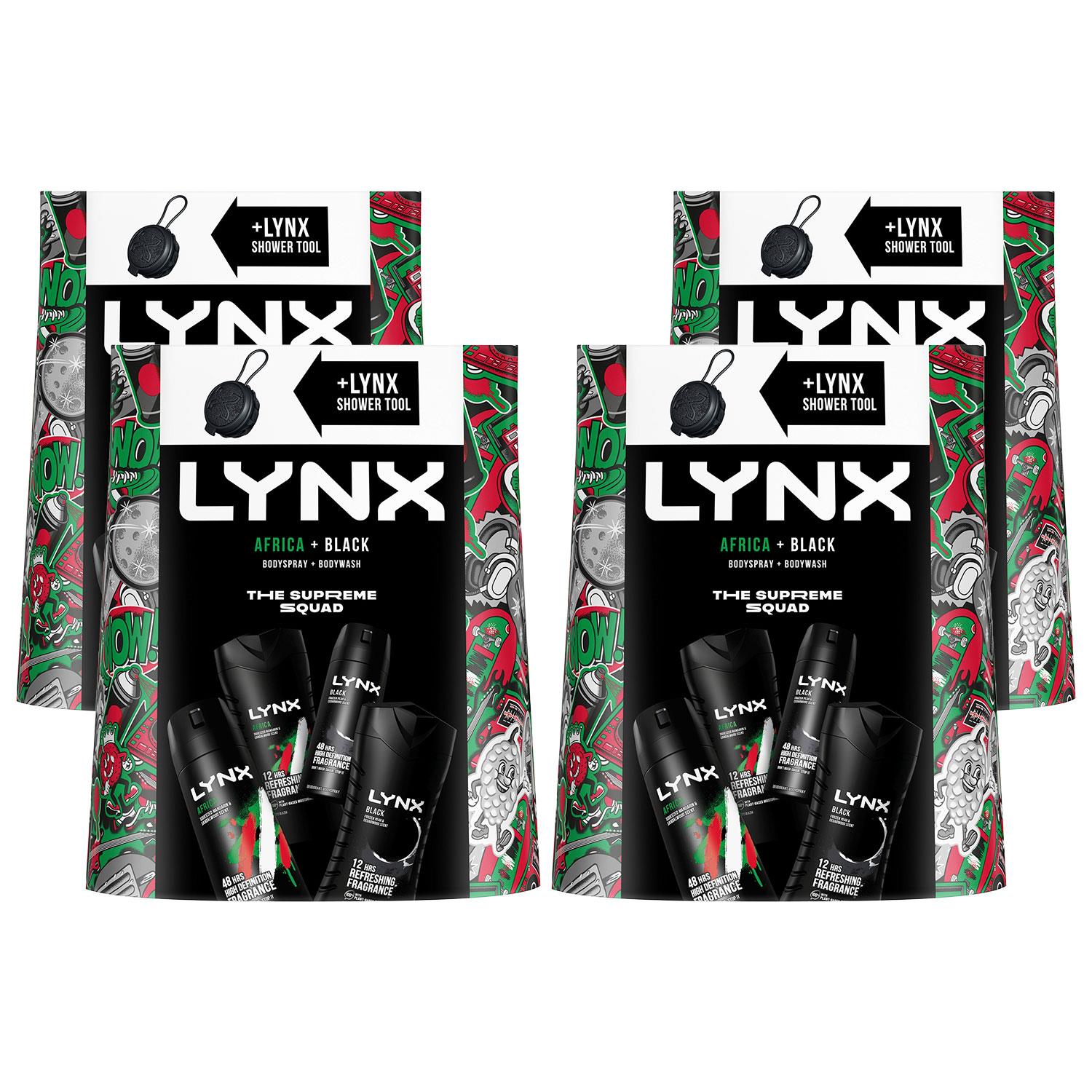 Lynx Mens Africa&Black 4 Pcs Gift Set for Him w/ Shower Tool, 4pk - One Size