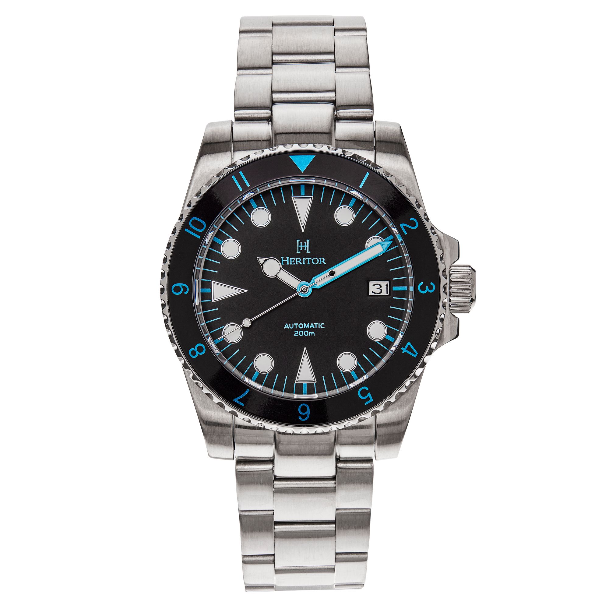 Heritor Automatic Mens Luciano Bracelet Watch w/Date - Black/Blue Stainless Steel - One Size