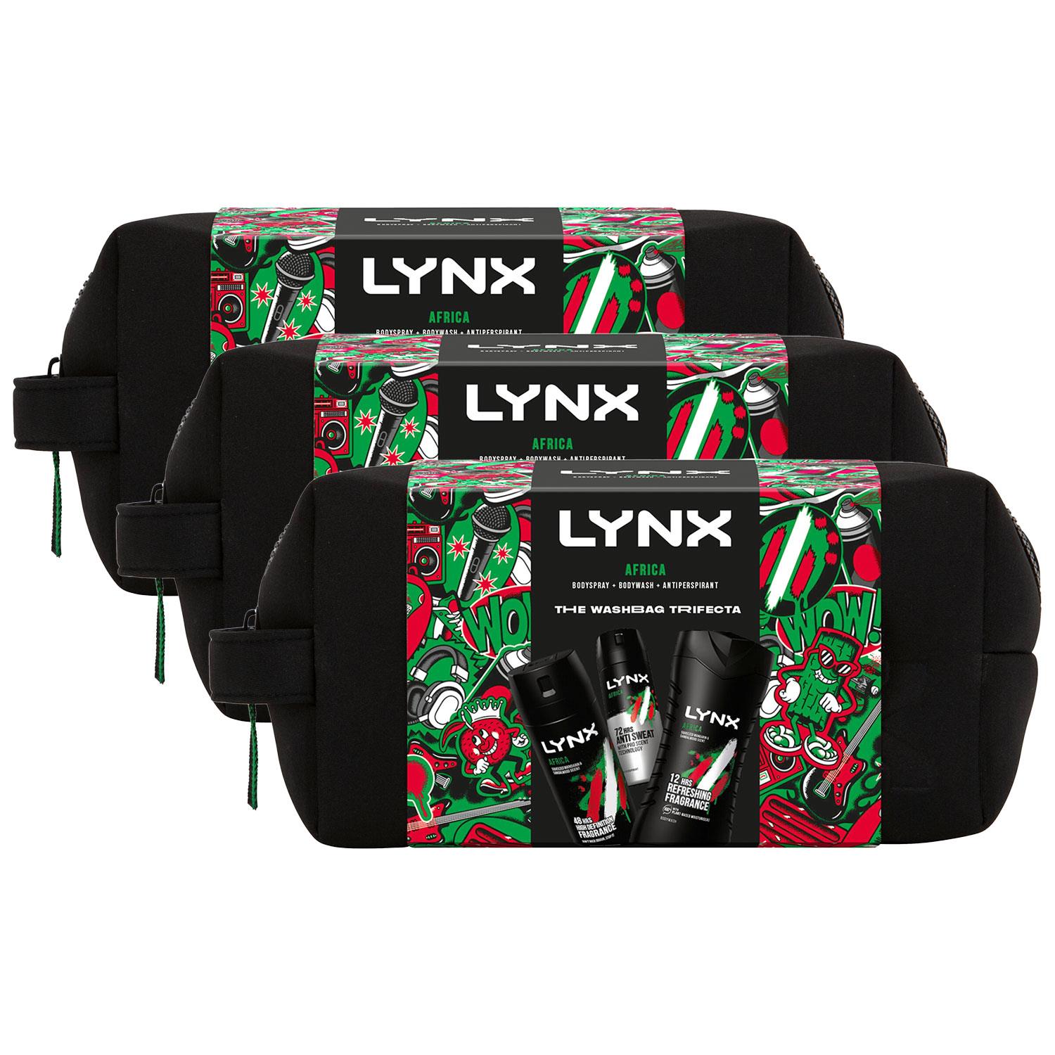 Lynx Mens Africa Bath & Body Gift Set for Him with Wash bag, 3pk - One Size