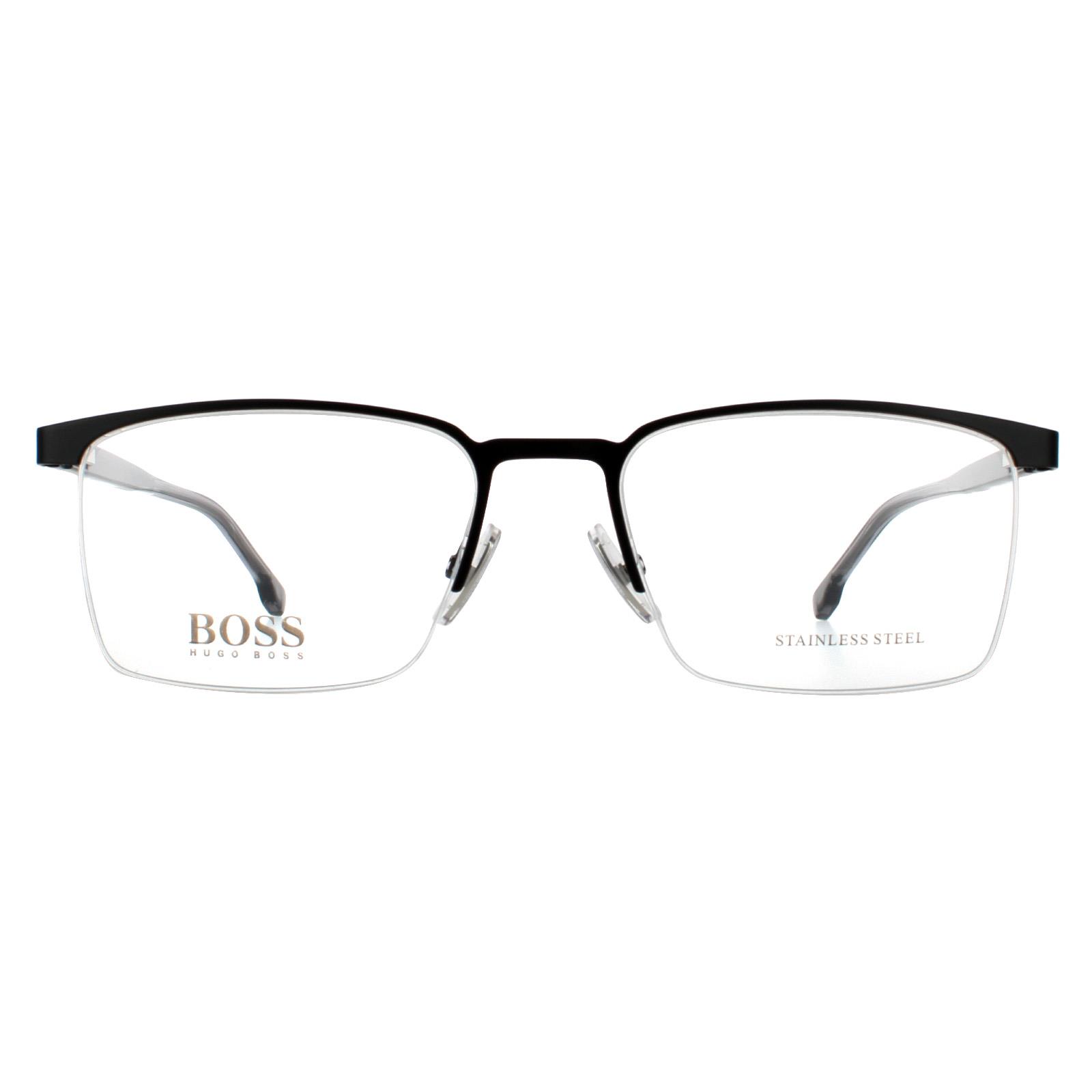 Hugo Boss Mens Half Rimless Matte Black Glasses Metal - One Size