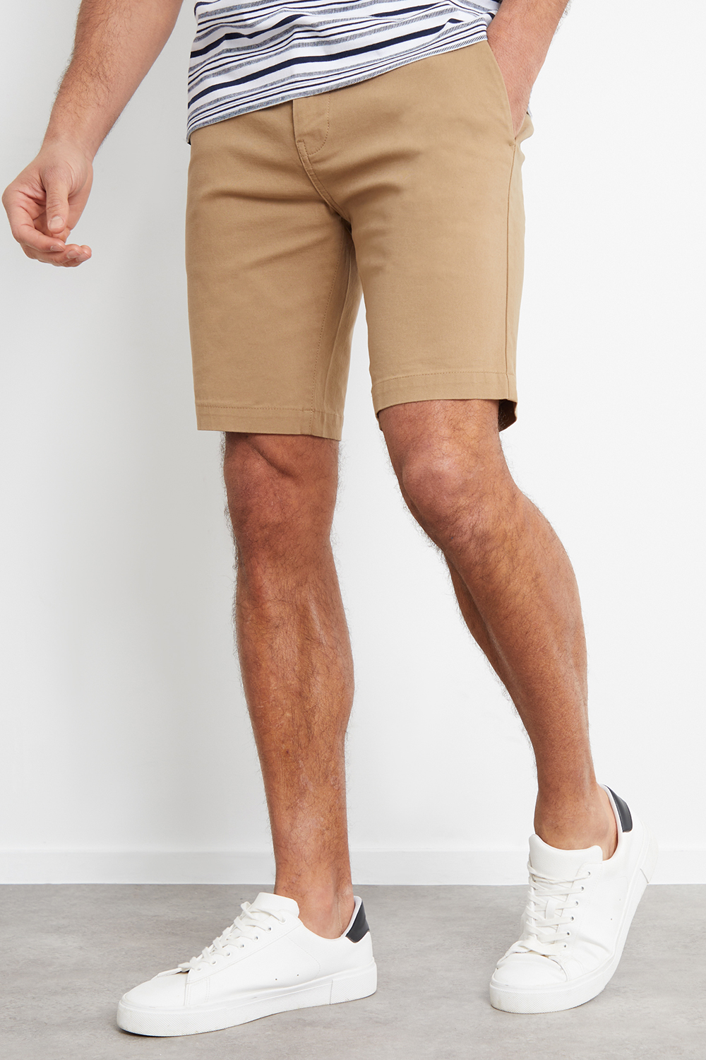 Threadbare Mens Taupe Cotton 'NorthSea' Slim Fit Chino Shorts - Size 38 (Waist)