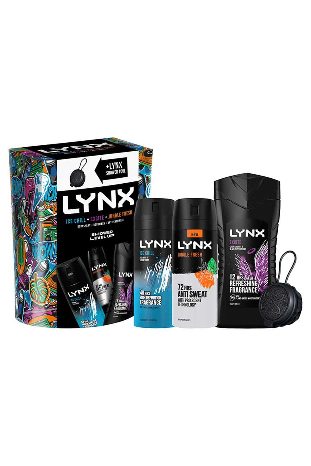 Lynx Mens Ice Chill, Excite, Jungle Fresh GiftSet w/ Shower Tool - One Size