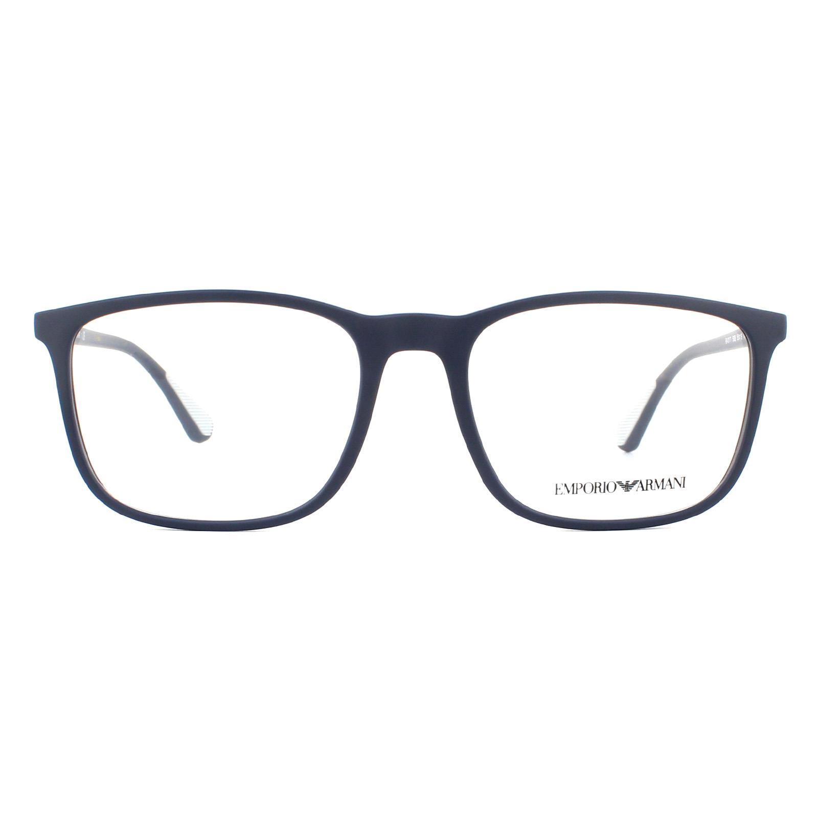 Emporio Armani Rectangular Matte Blue Mens Glasses Frames - One Size