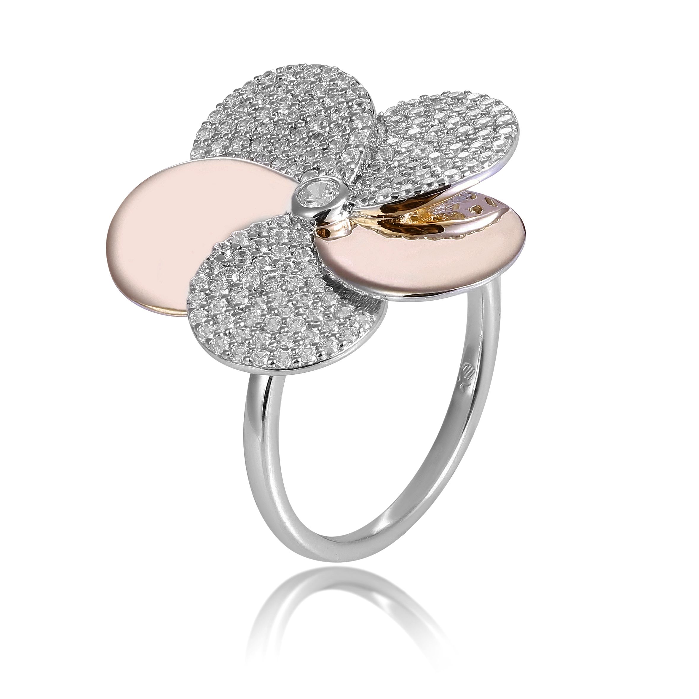 Orphelia WoMens 925 Sterling Silver Ring - Silver/Rose ZR-7452 - Silver & Rose Gold - Size N