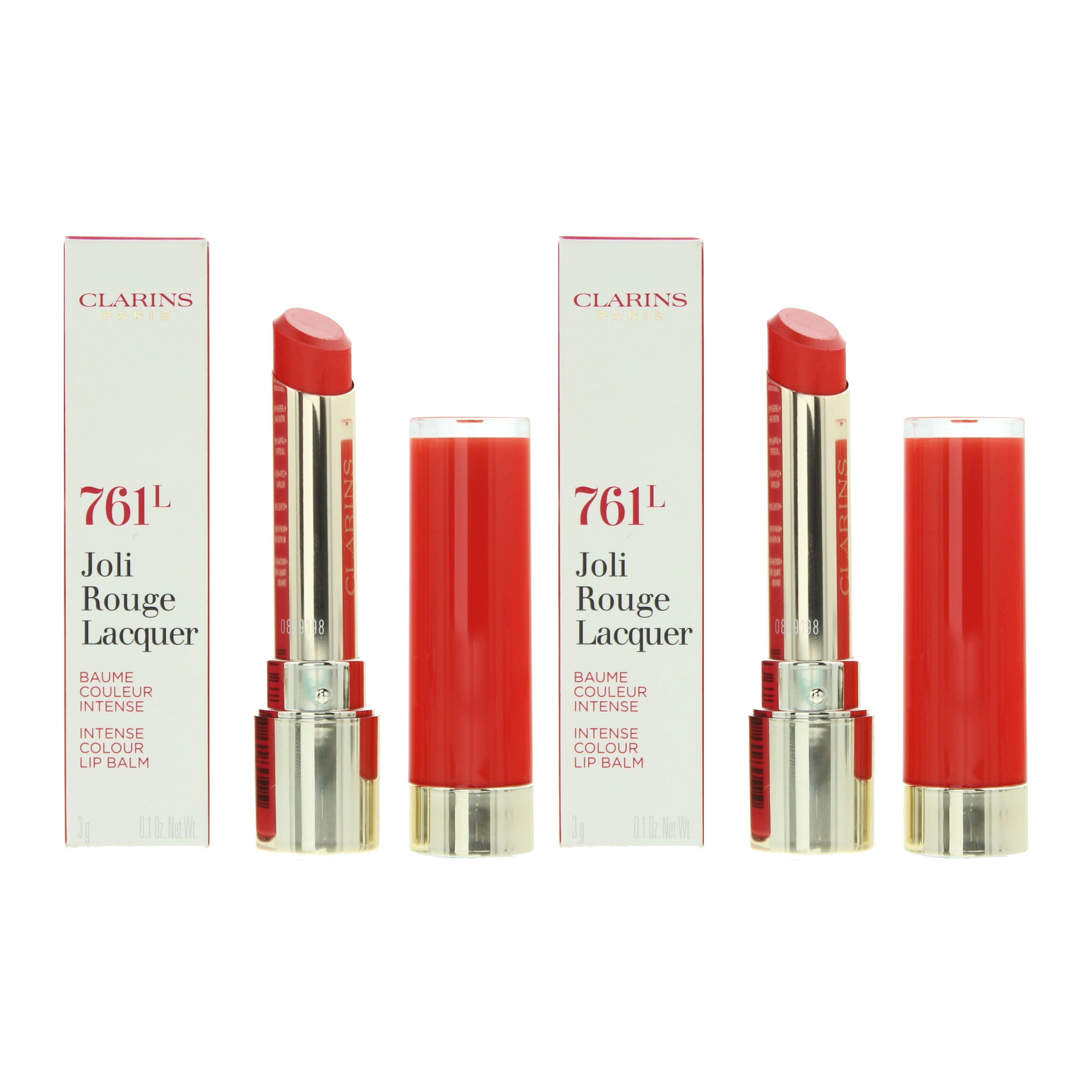 Clarins Womens Joli Rouge Lacquer Intense Colour Lip Balm 3g - 761L Spicy Chilli X 2 - NA - One Size