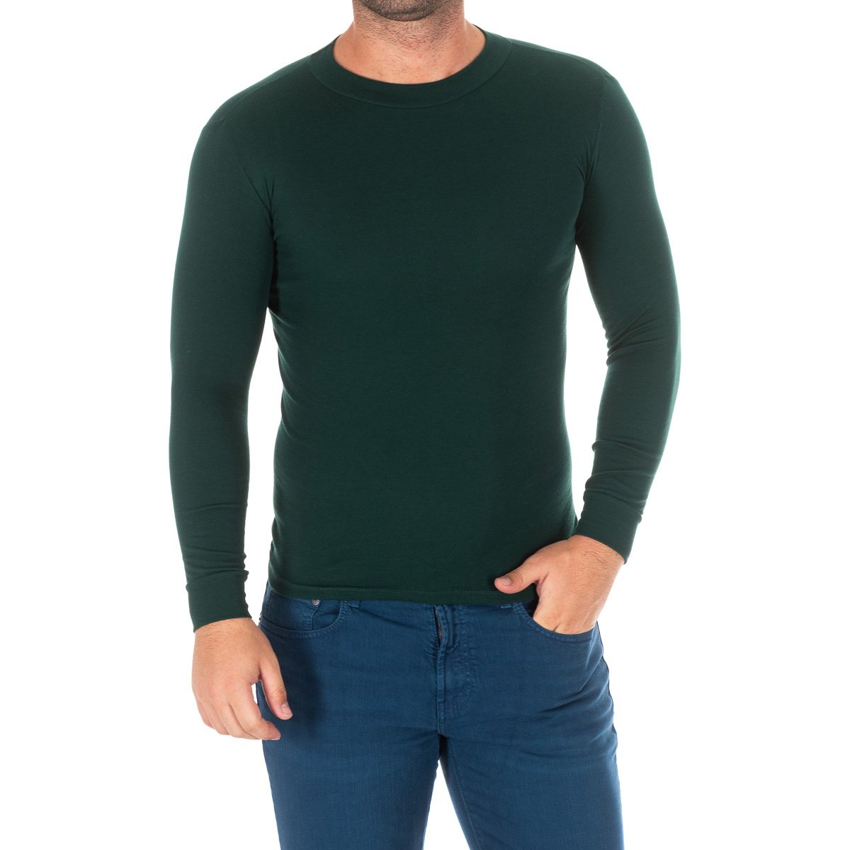 Kisses&Love Mens long sleeve t-shirt with a medium high neck 1625-H - Green - Size Small