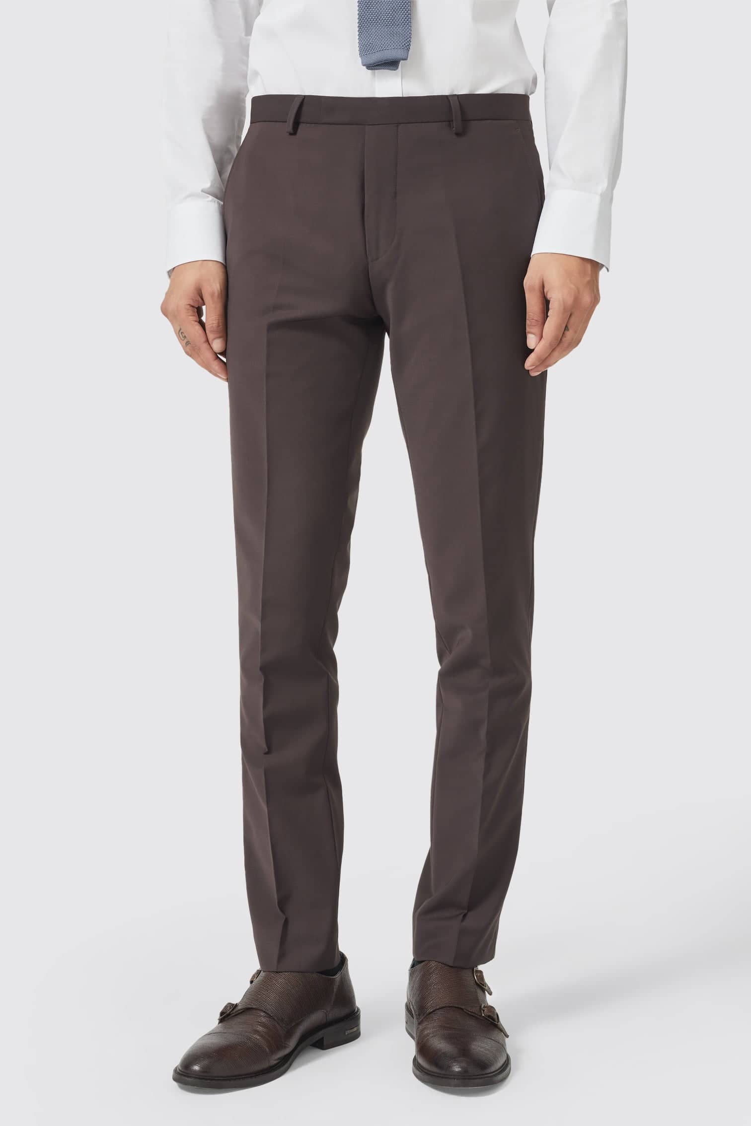 Twisted Tailor Mens Buscot Slim Fit Brown Wool Trousers - Size 30R