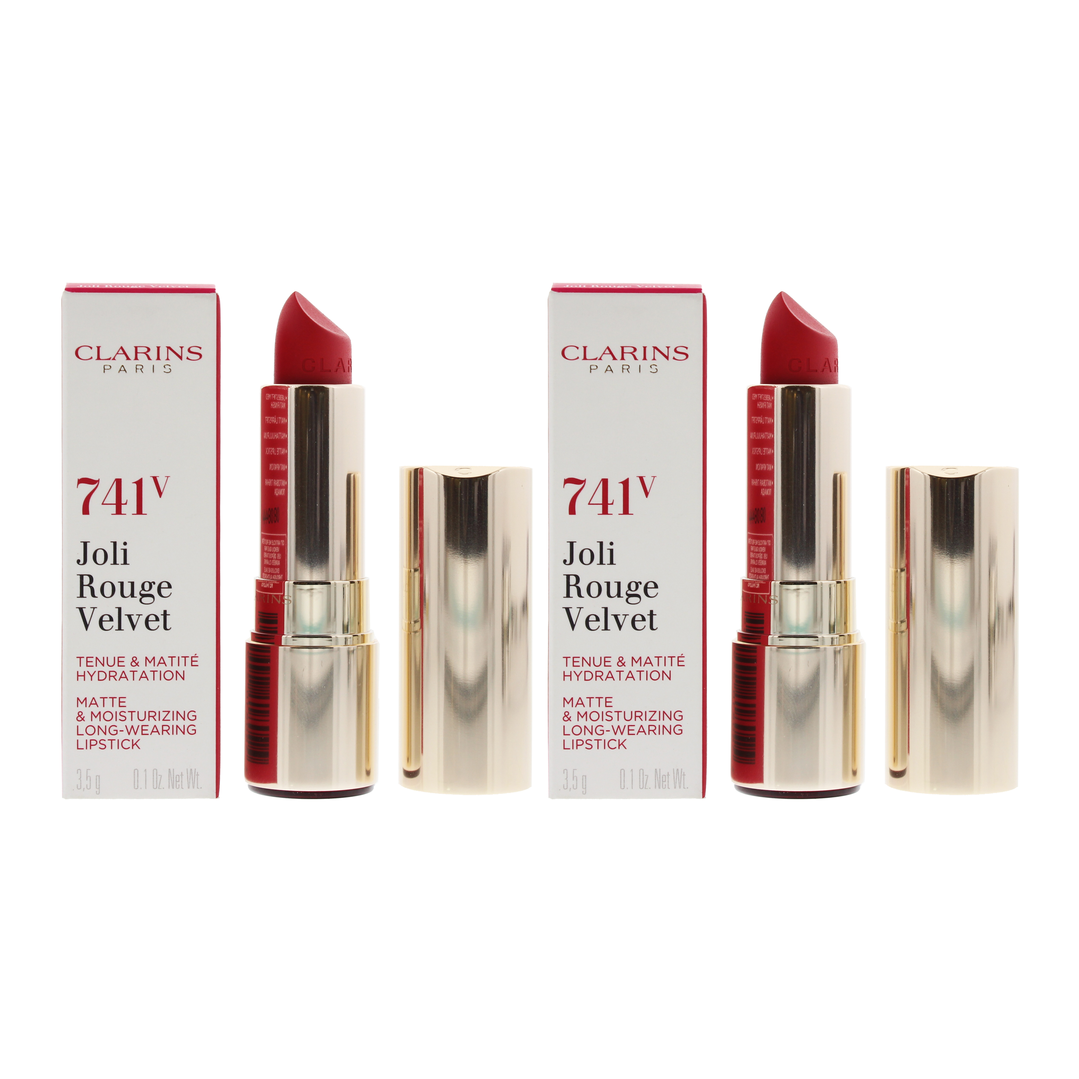 Clarins Womens Joli Rouge Velvet Matte & Moisturizing Lipstick 741V Red Orange 3.5g X 2 - One Size