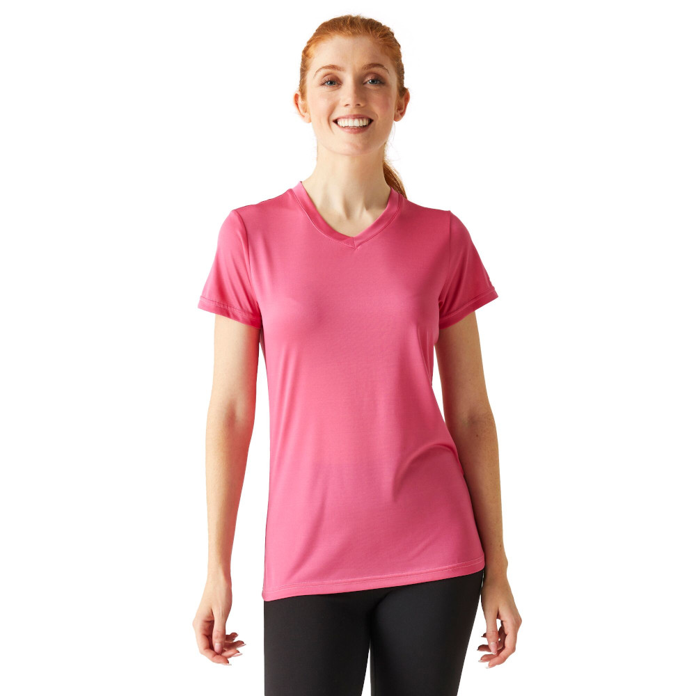 Regatta Womens Fingal Short Sleeve V Neck T Shirt - Pink - Size 12 UK