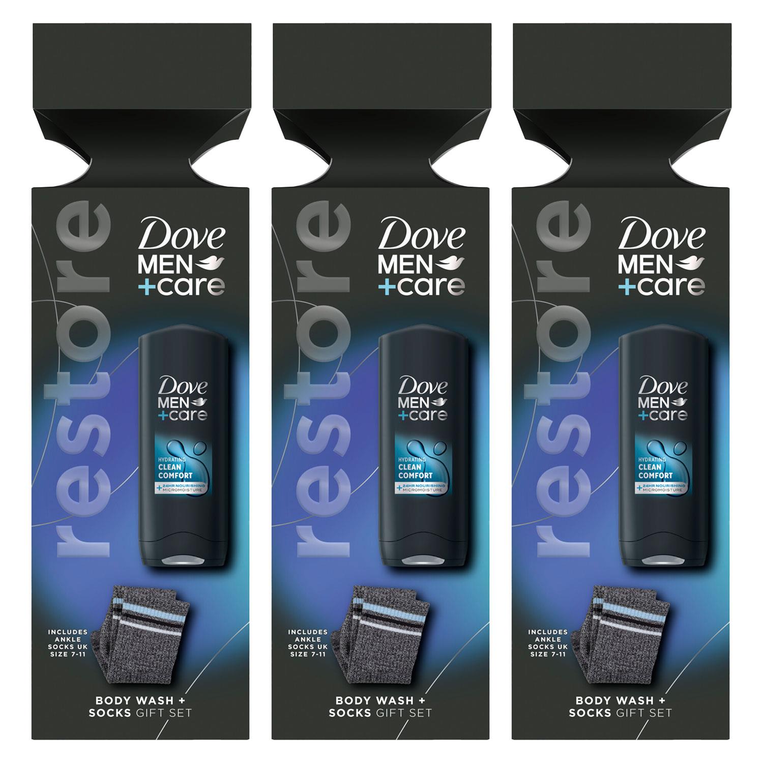 Dove Mens M+C CleanComfort Bodywash Gift Set w/ Ankle Socks,3pk - One Size