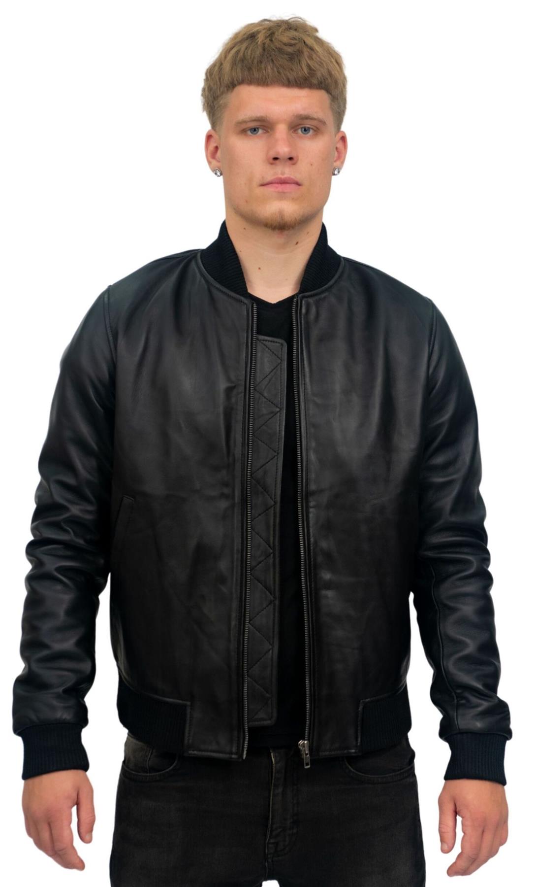 Infinity Leather Mens Retro Varsity Bomber Jacket-Pretoria - Black - Size X-Large