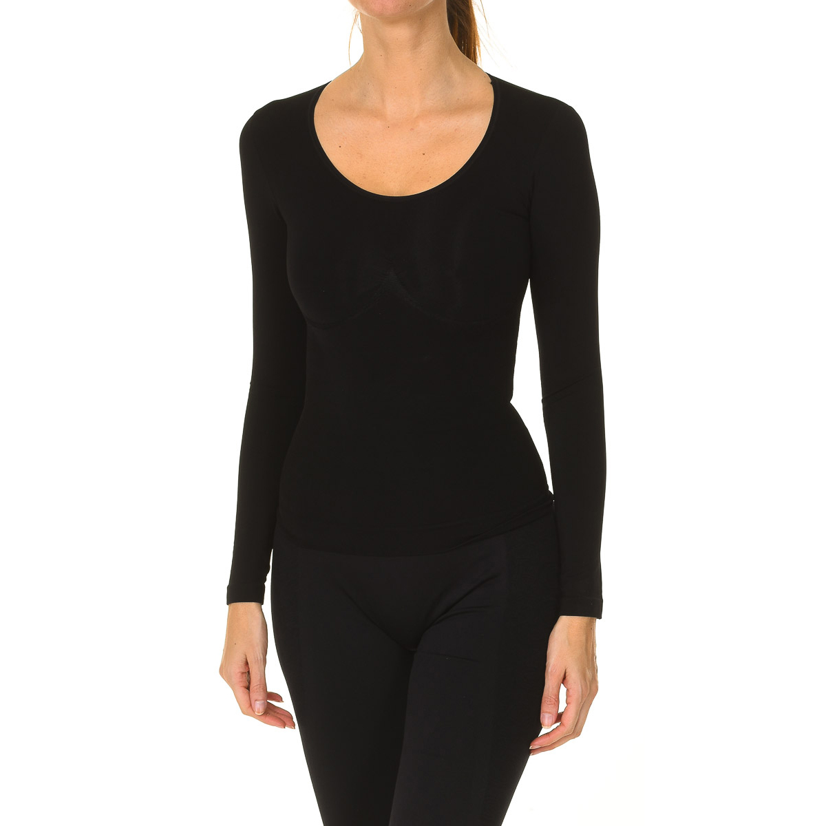 Intimidea Womenss long sleeve shaping t-shirt 212593 - Black Polyamide - Size Medium/Large