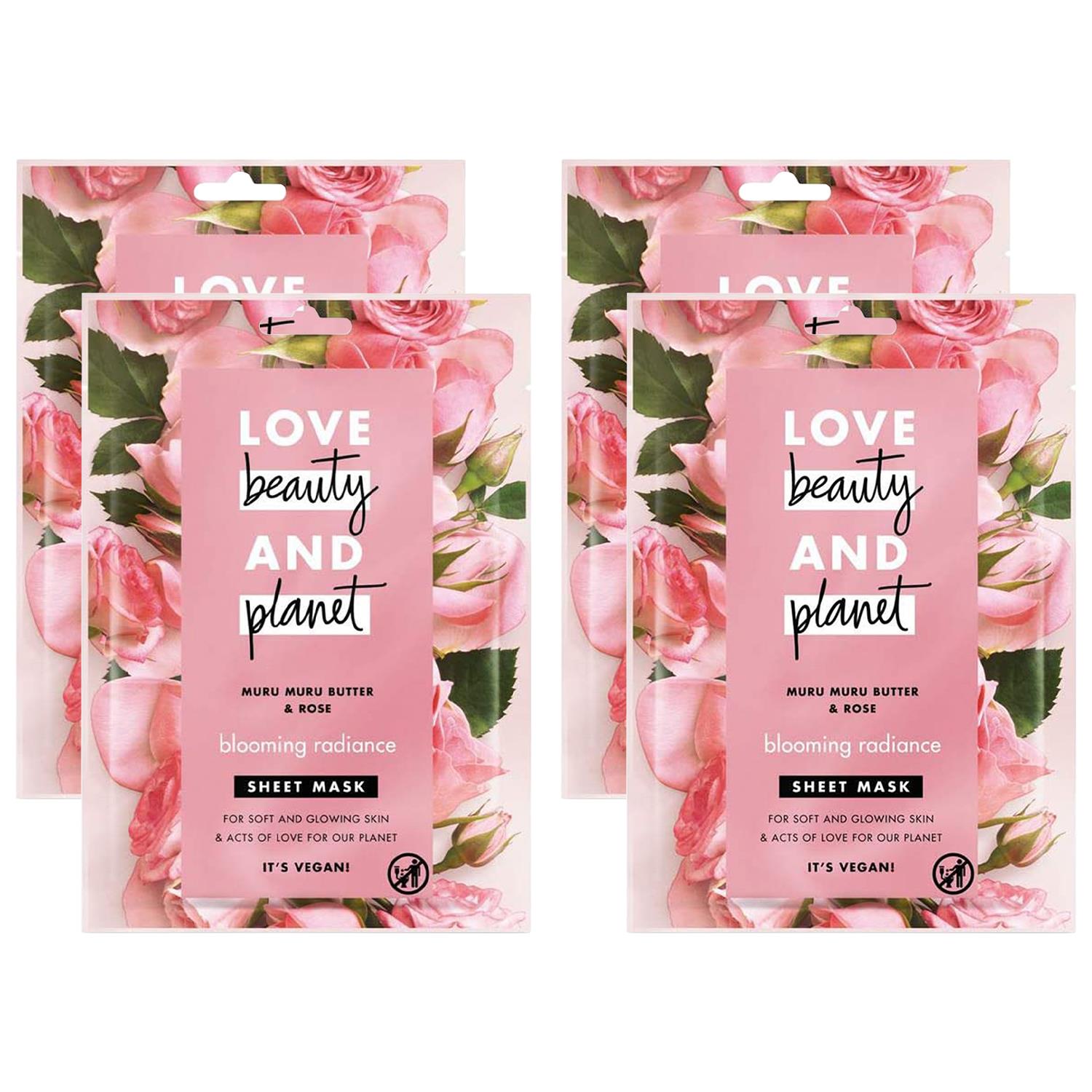 Love Beauty & Planet Womens Blooming Radiance Sheet Mask for Soft & Glowing Skin, 4pk - Rose - One Size