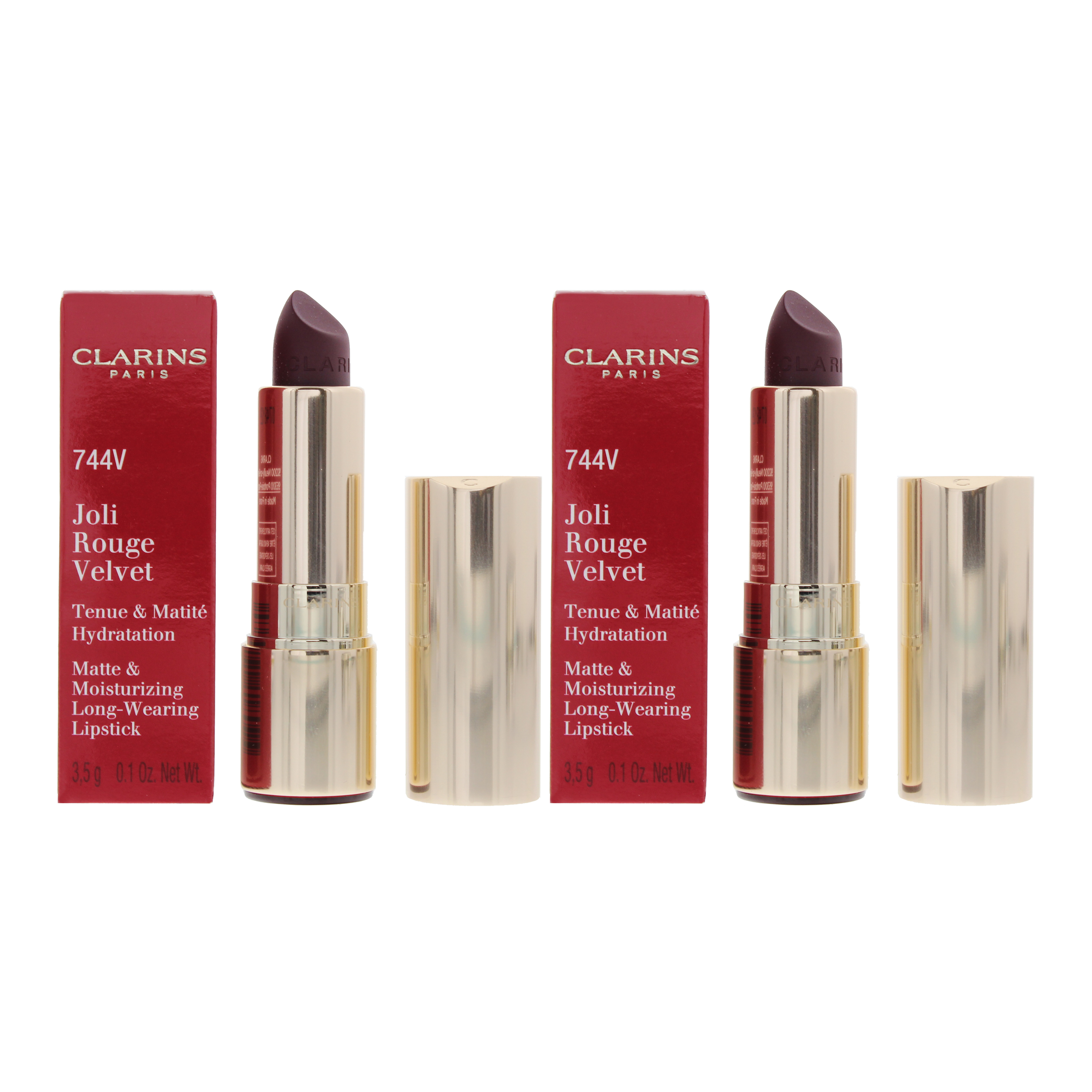 Clarins Womens Joli Rouge Velvet Matte & Moisturizing Lipstick 744V Plum 3.5g X 2 - NA - One Size