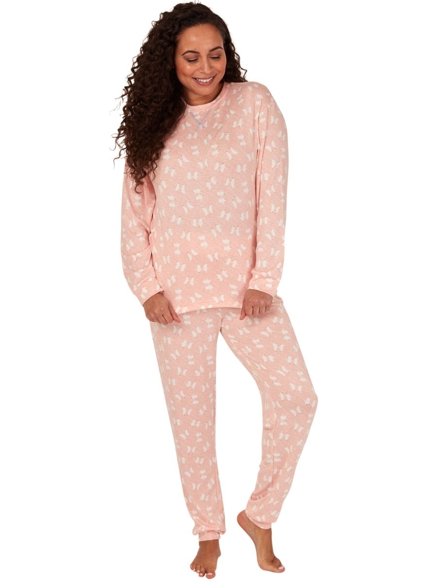 Marlon Womens Penguin Print Long Sleeve Pyjama Set - Pink - Size Small