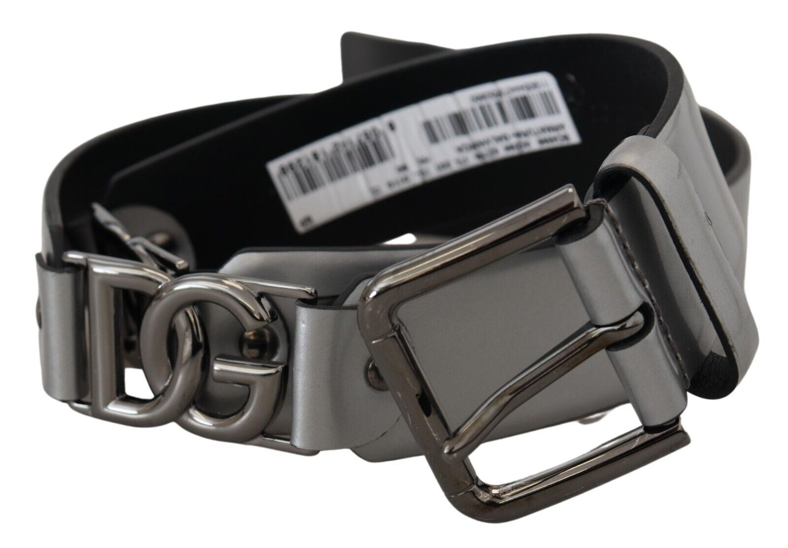 Dolce & Gabbana Mens Metallic Silver Leather DG Logo Metal Buckle Belt - Size 90 cm