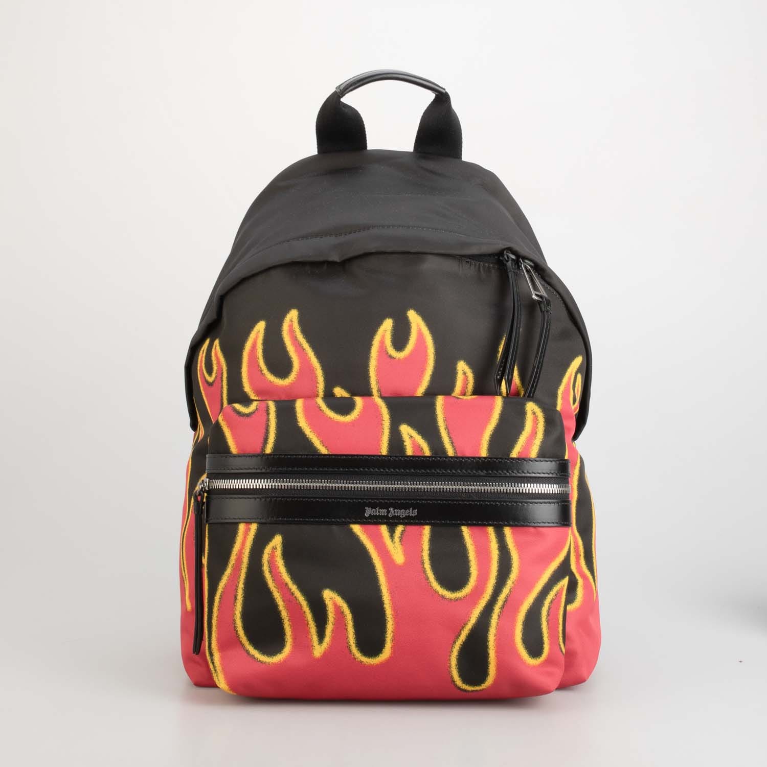 Palm Angels Mens Accessories Printed Flames Backpack in red white - One Size