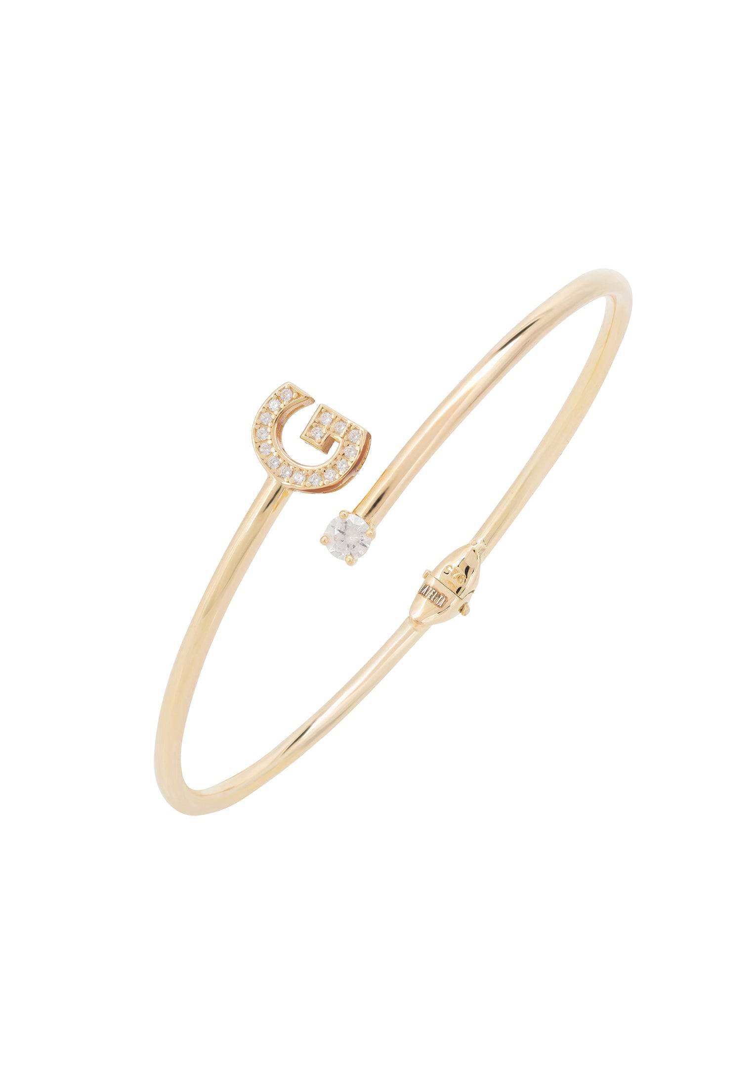 Latelita Womens Initial Bangle Gold G - Yellow Sterling Silver - One Size