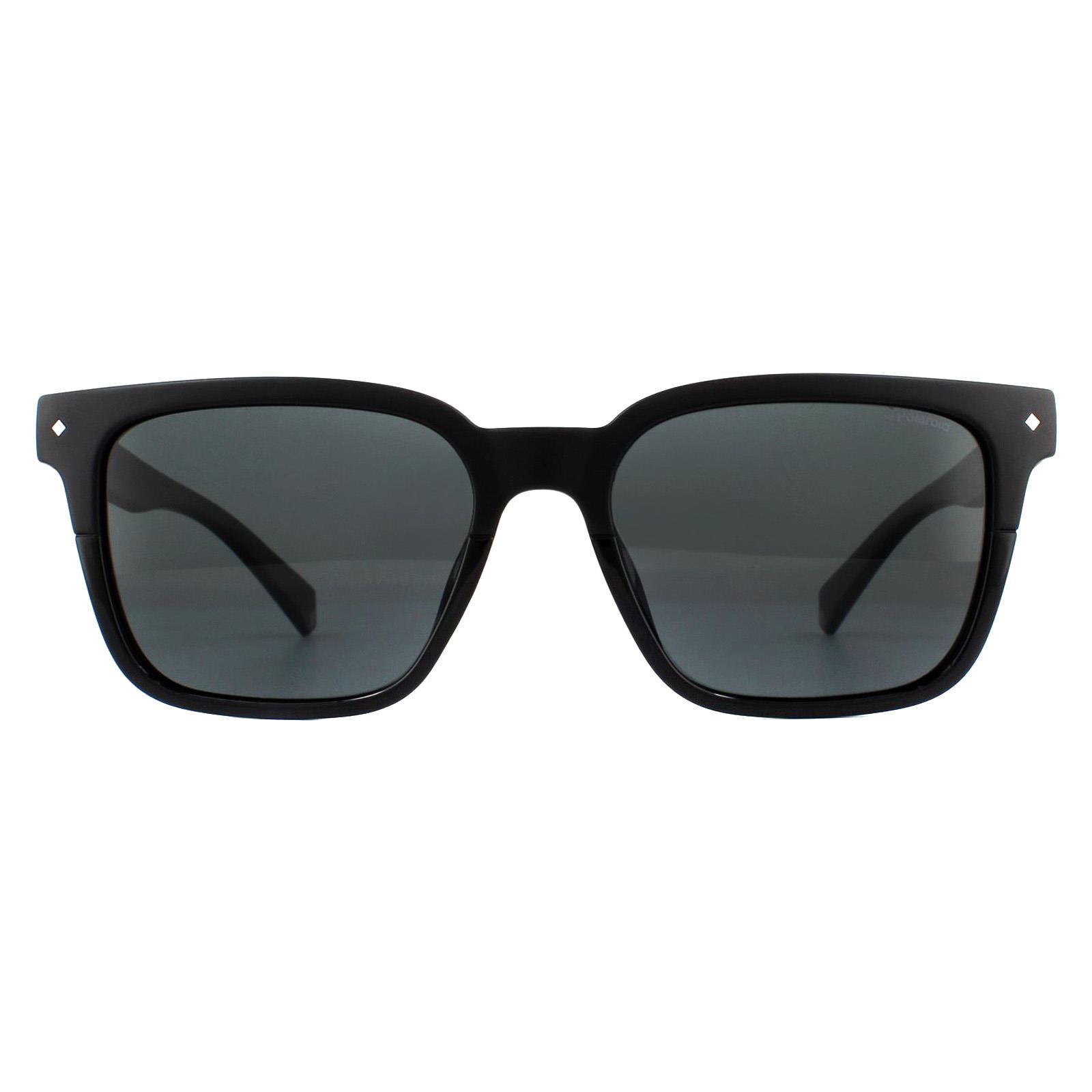 Polaroid Square Unisex Black Grey Polarized Sunglasses - One Size