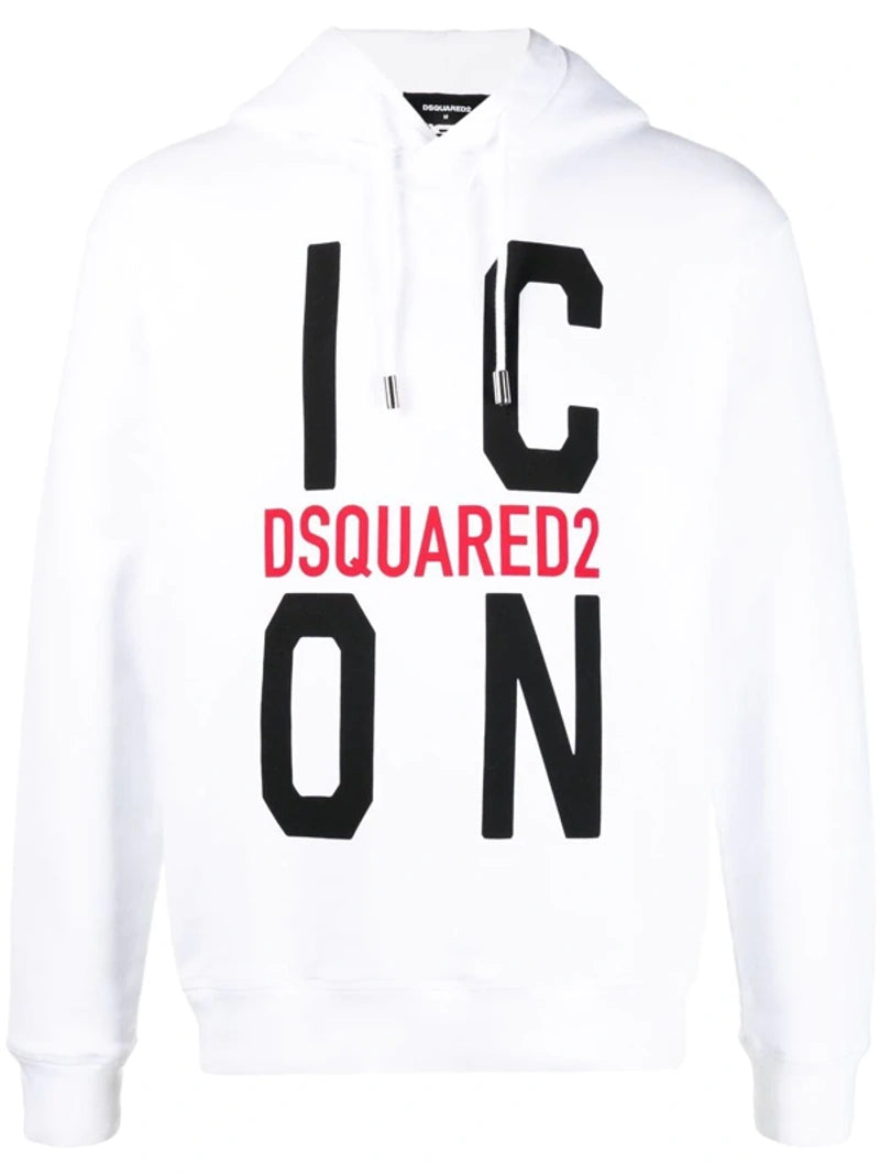 Dsquared2 Mens Big Icon Printed logo Hoodie in White Cotton - Size Medium