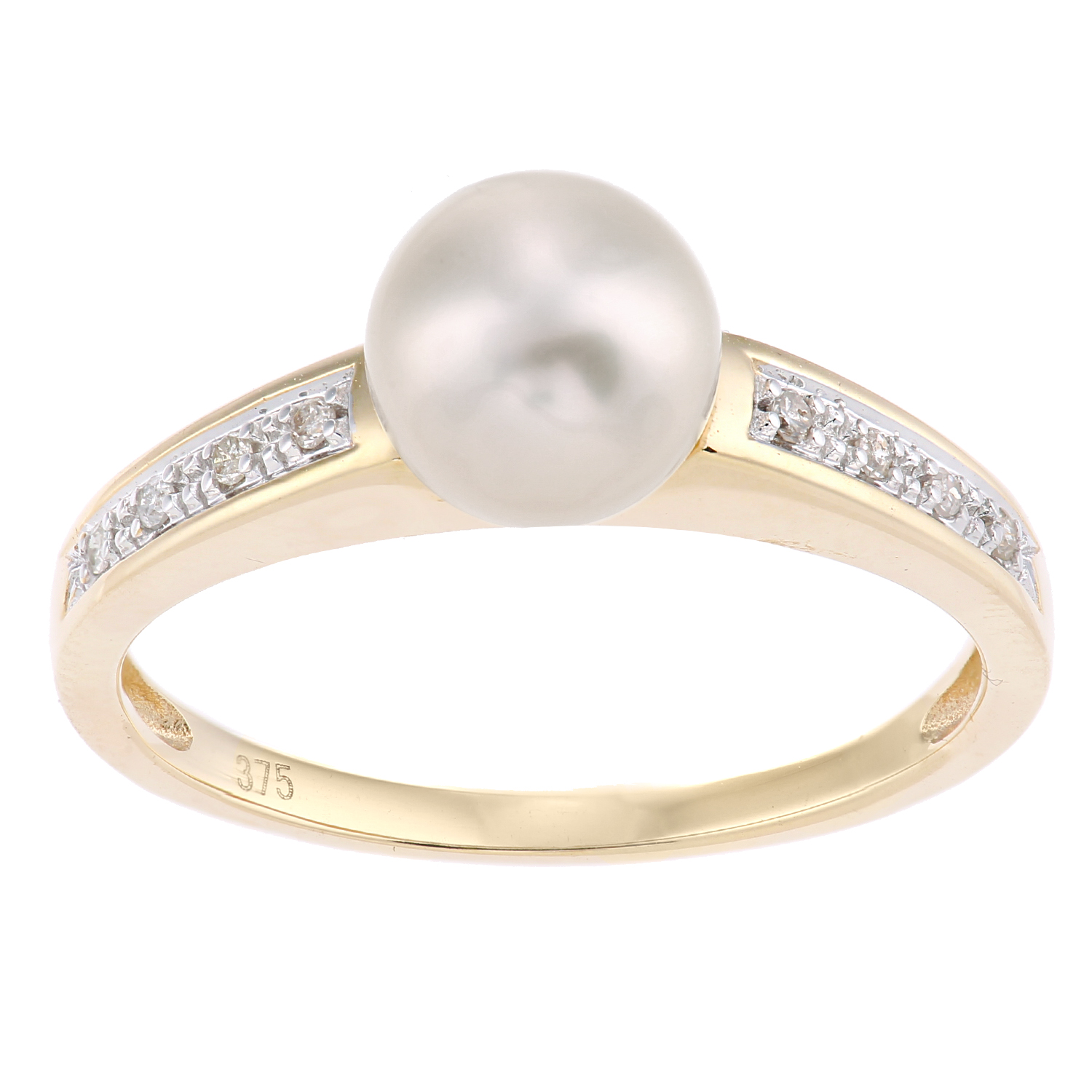 Diamant L'Eternel Womens 9ct Yellow Gold, 0.04ct Diamonds with White Cultured pearl Ring - Size P