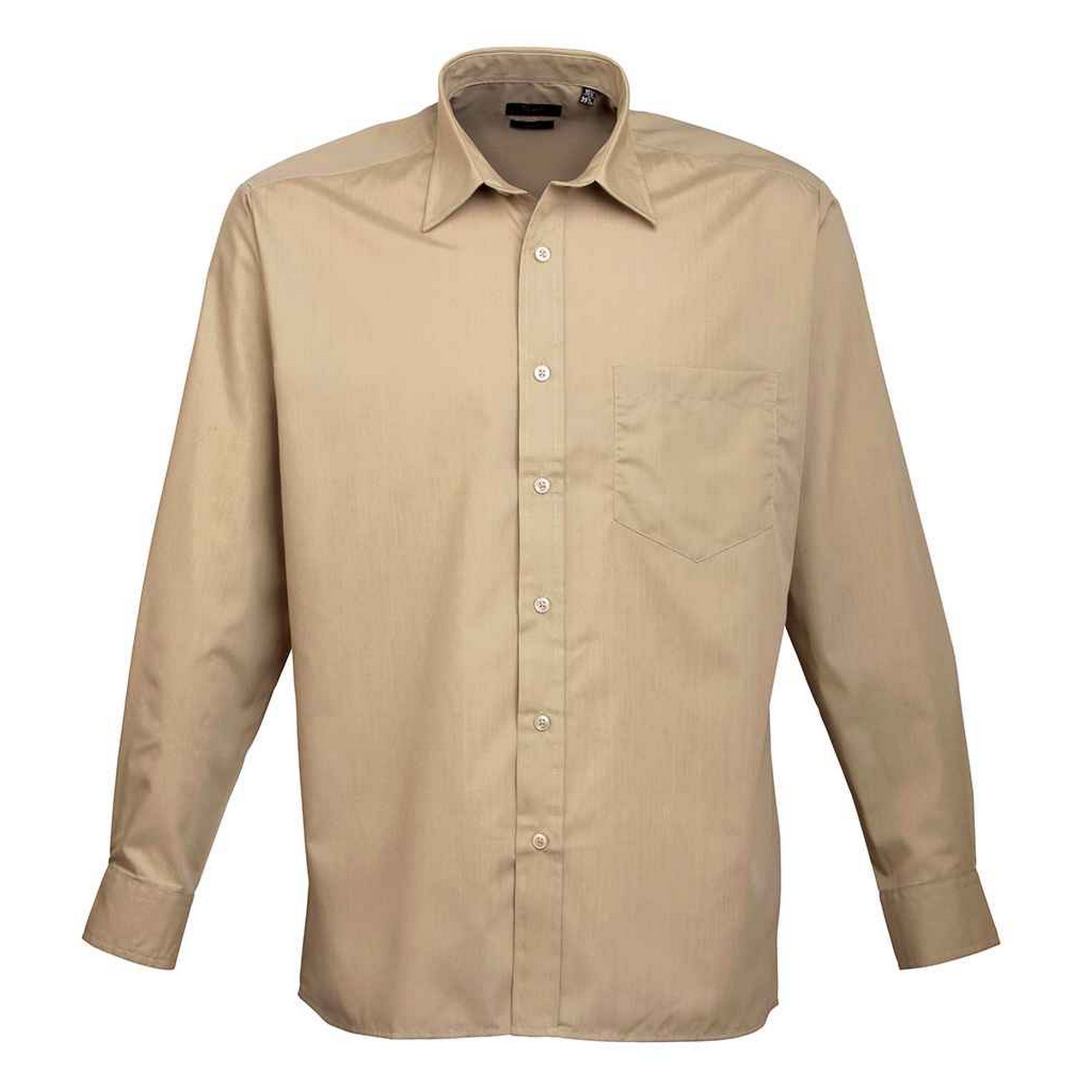 Premier Mens Poplin Long-Sleeved Shirt (Khaki) - Size 18 inch