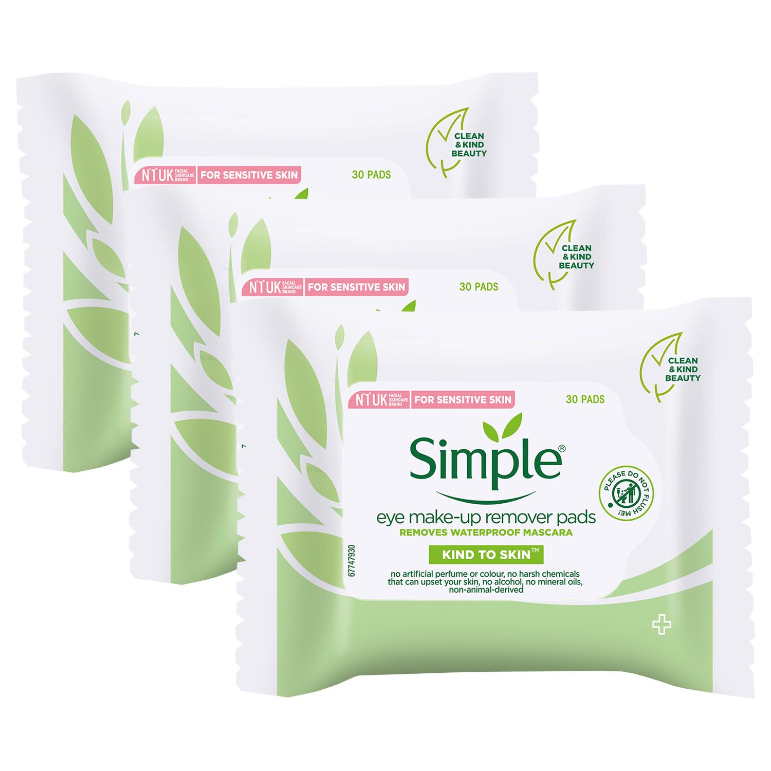 Simple Womens Kind to Skin Eye Make-Up Remover Pads with Pro-vitamin B5, 3x 30 - NA - One Size