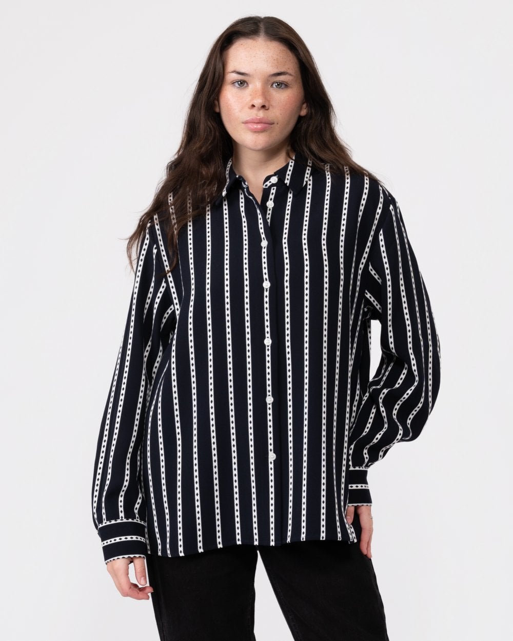 Tommy Hilfiger Argyle Stripe Womens Relaxed Fit Shirt - Black/White - Size 12 UK