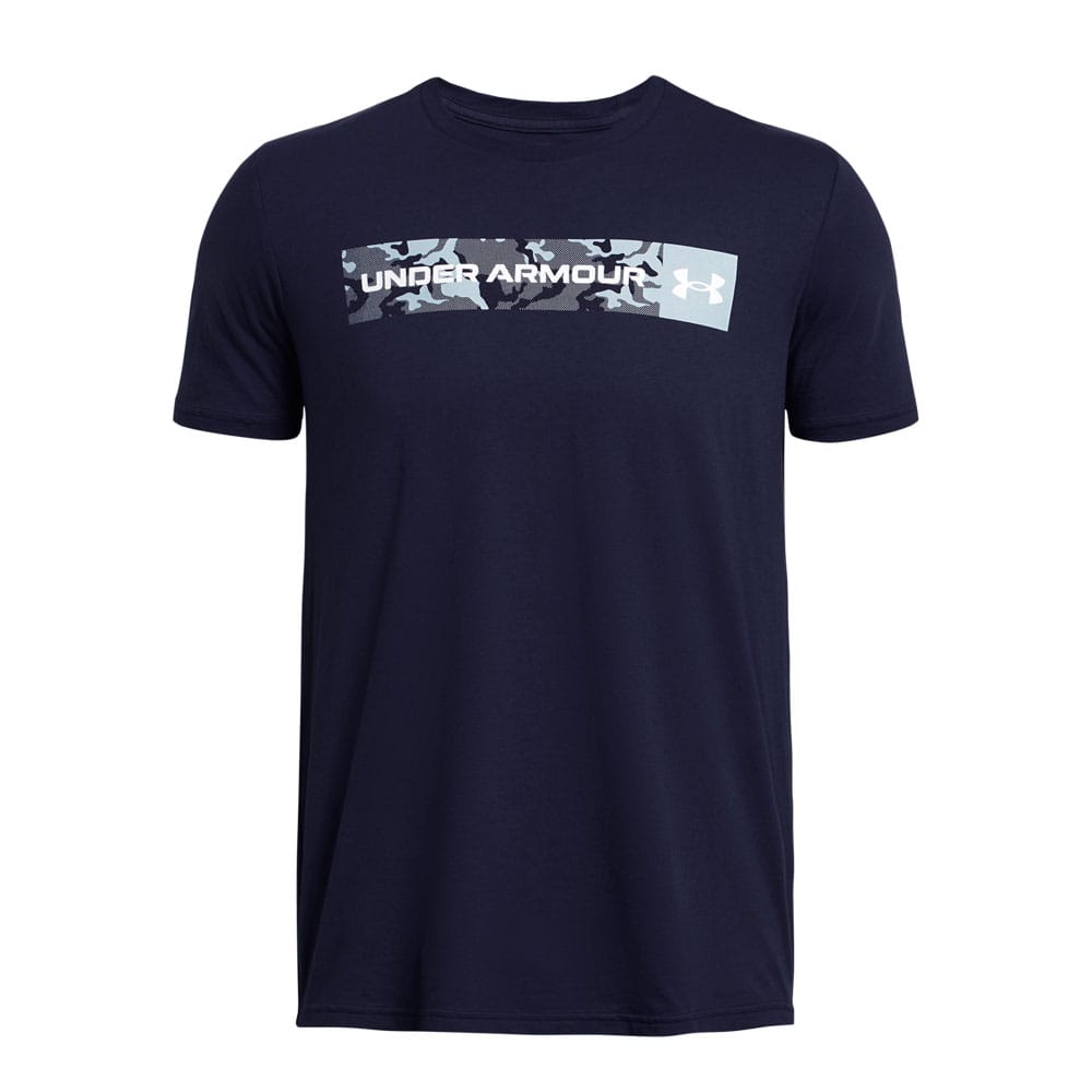 Under Armour Mens Camo Chest Stripe T-Shirt in Blue - Navy material_polycotton - Size Small