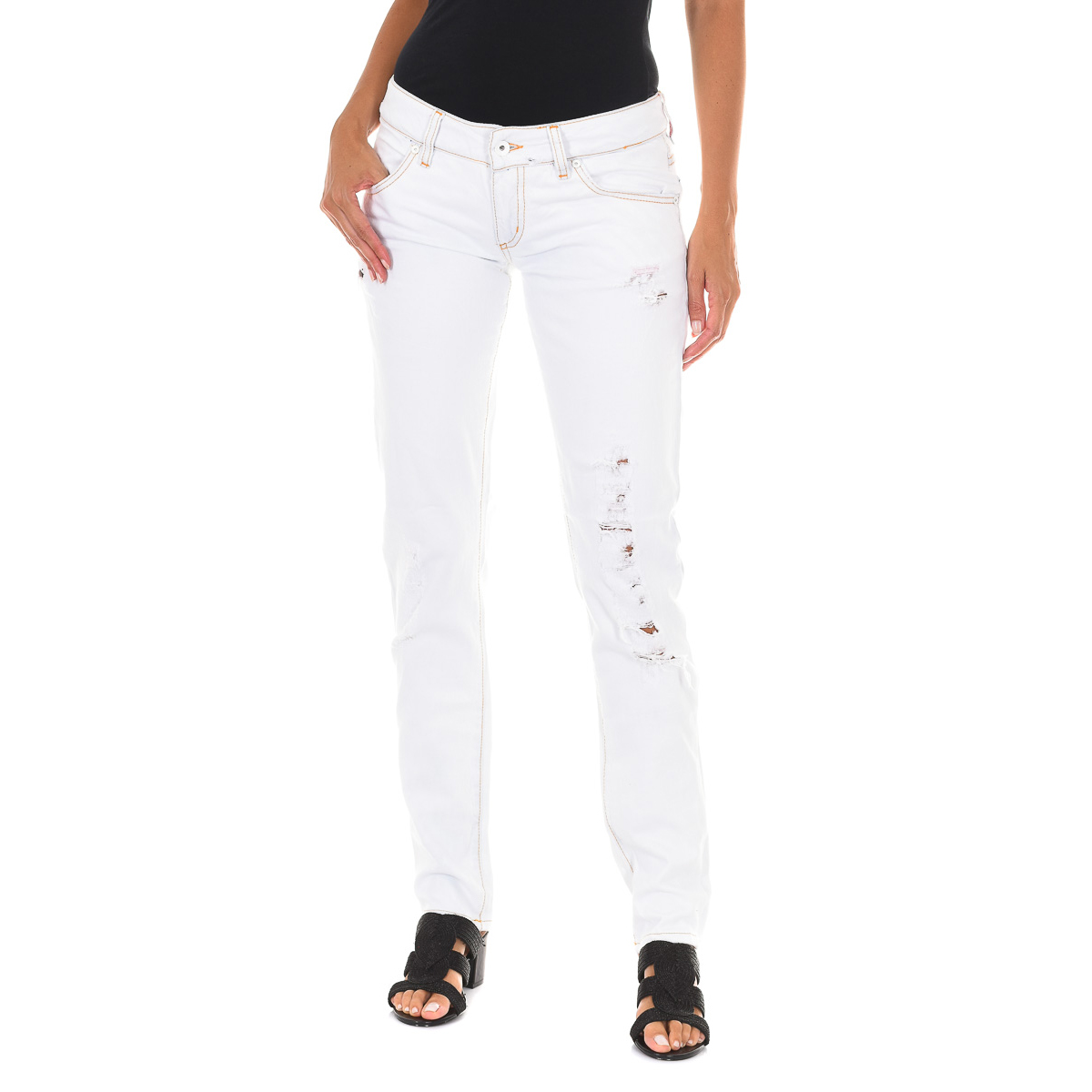 Met Womens Long denim pants with ripped effect and narrow hems E014152 woman - White material_cotton - Size 30 (Waist)