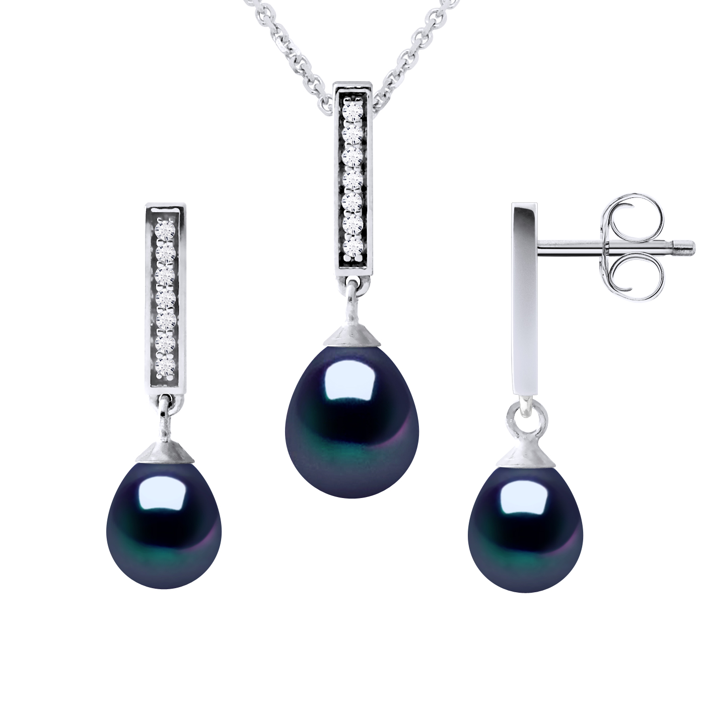 Diadema Womens Finery Montaigne Necklace & Earrings Dangle Black Freshwater Pearl 925 Silver - One Size