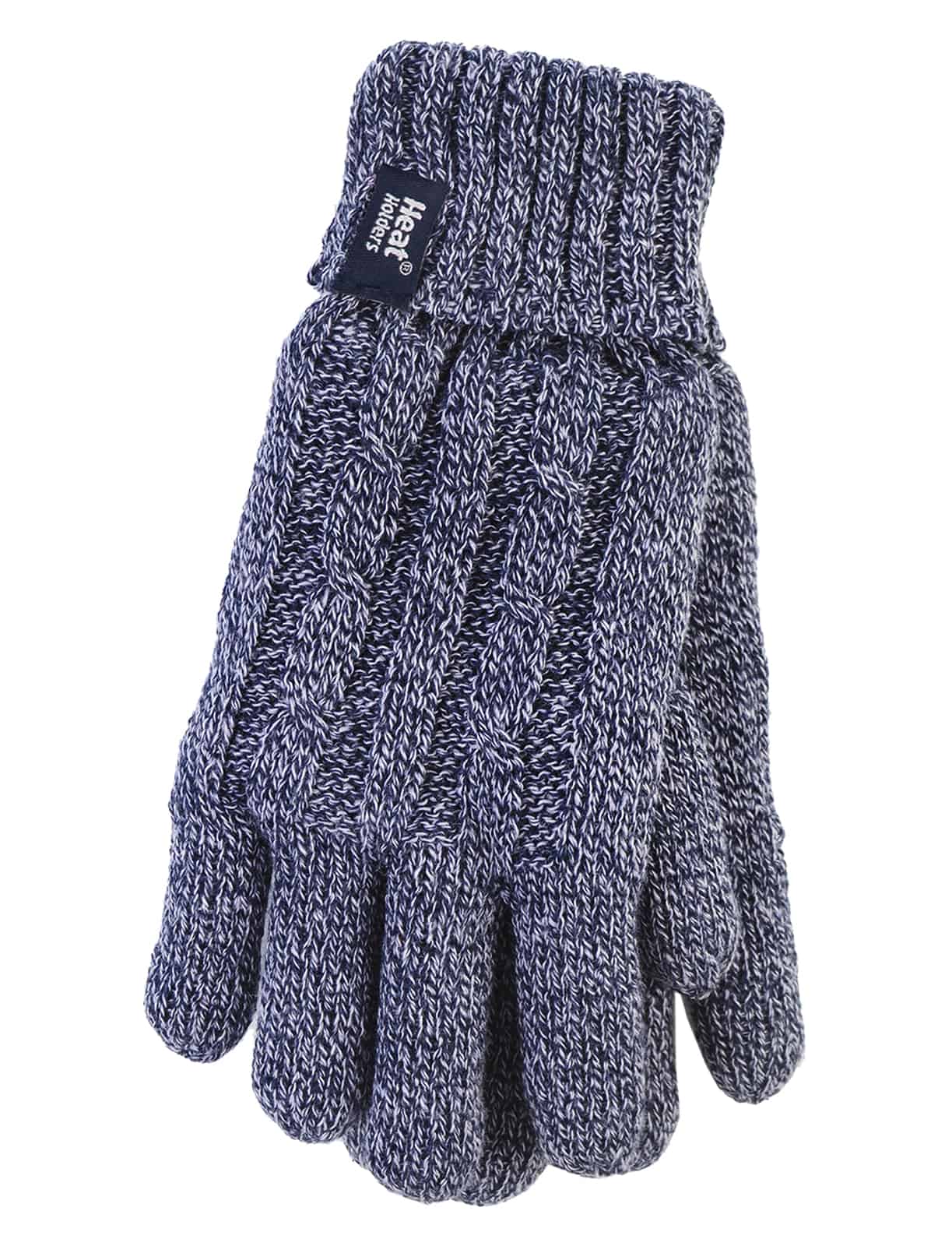 Heat Holders - Womens Cable Knit 2.3 tog Gloves for Winter - Blue - Size Medium