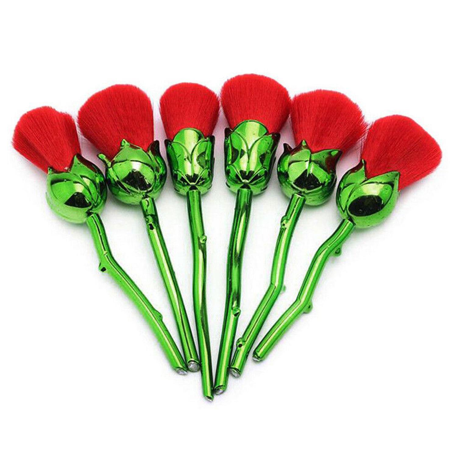 Aquarius Womens 6pc Beauty and the Beast-Inspired Rose Makeup Brushes with Glossy Handles Green - One Size