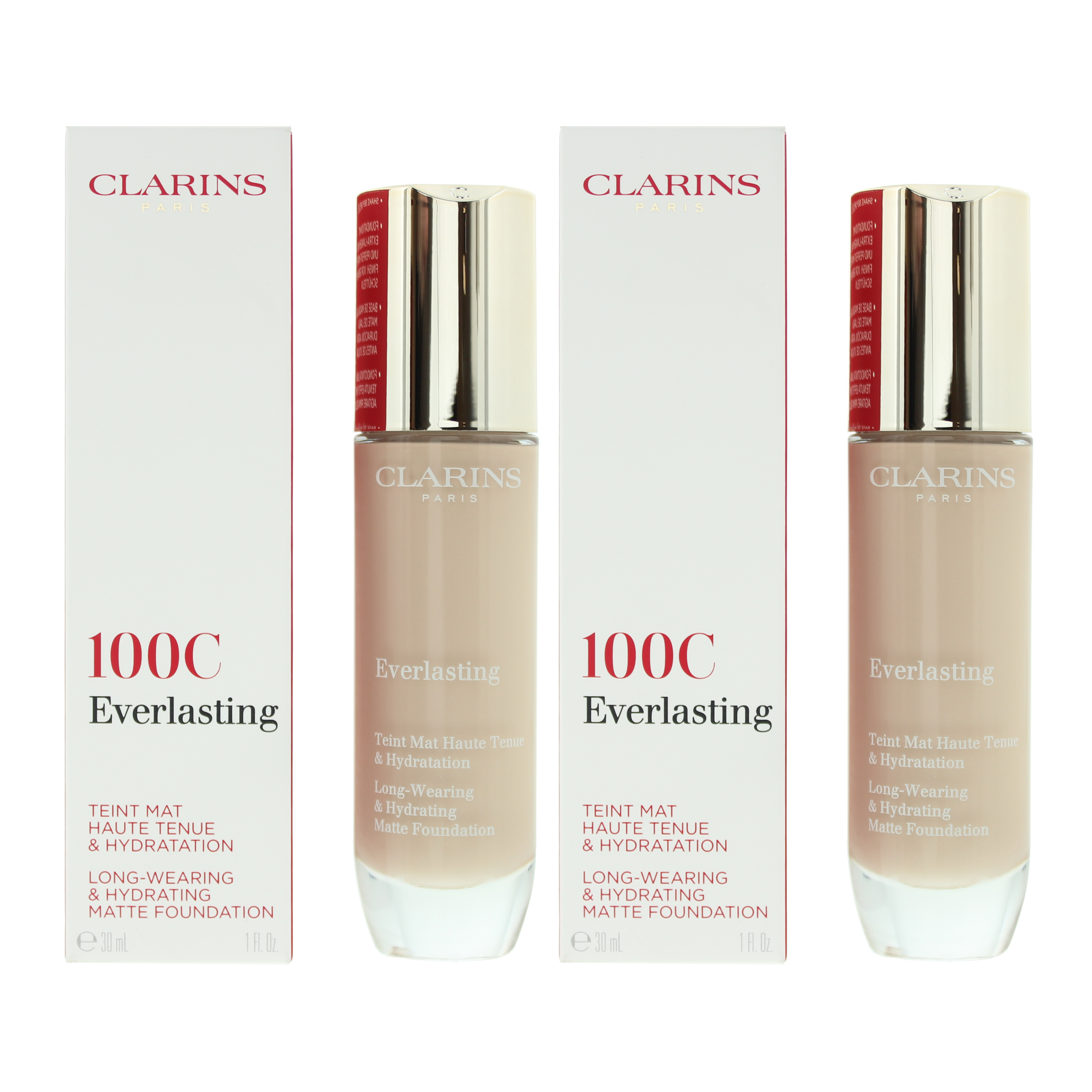 Clarins Womens Everlasting Long Wearing & Hydrating Foundation 30ml - 100C Lily x 2 - NA - One Size