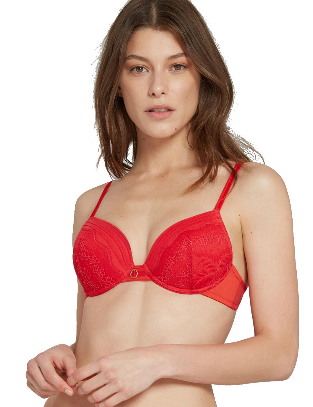 Lou Womens Amazone Push-Up Bra - Red Polyamide - Size 32C