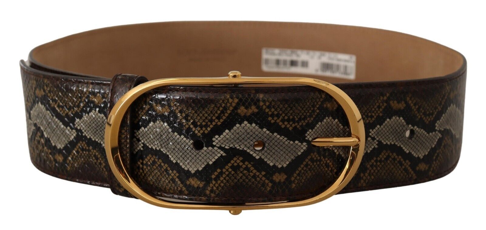 Dolce & Gabbana WoMens Brown Python Leather Gold Oval Buckle Belt - Size 80 cm