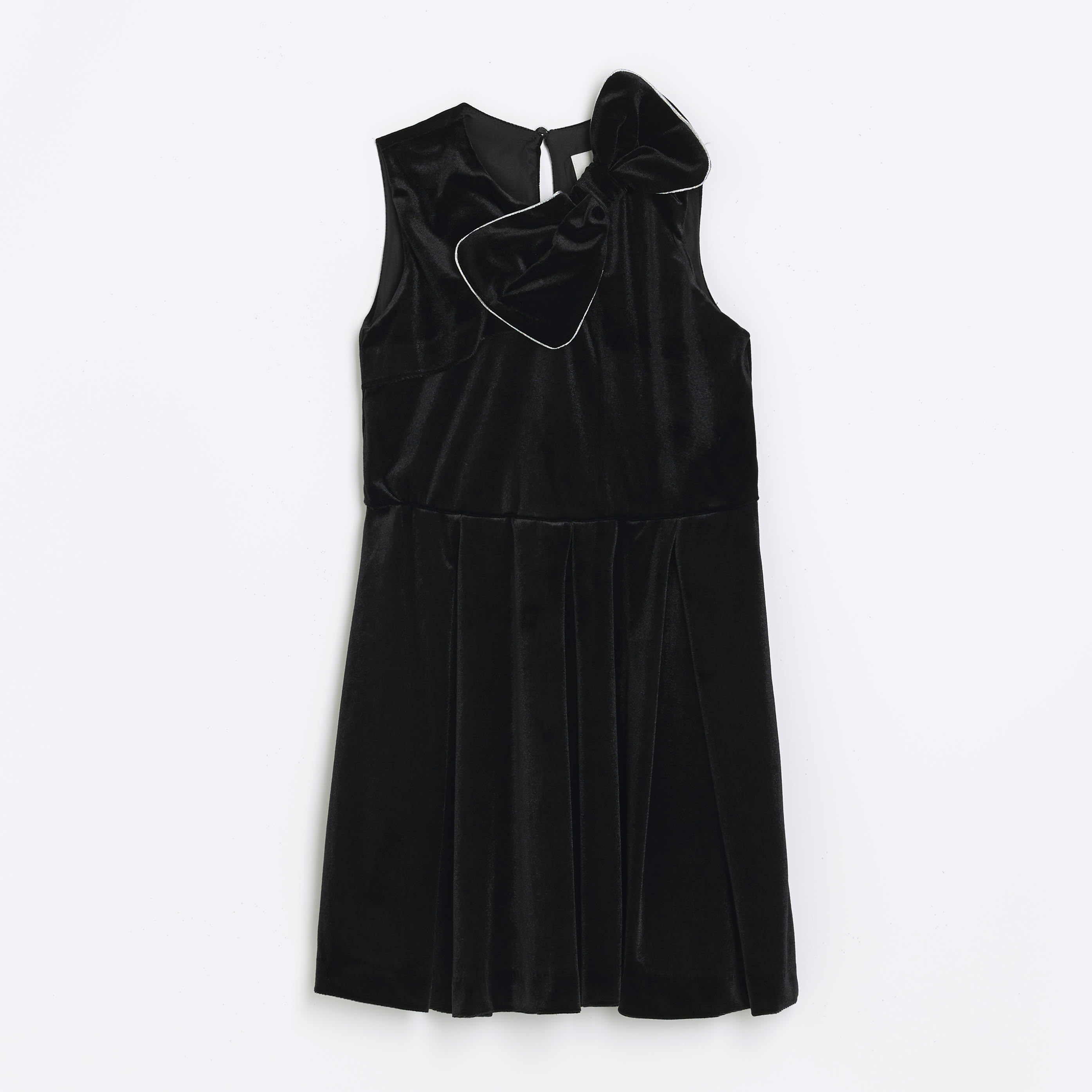 River Island Girls Bow Dress Black Velvet - Size 8Y