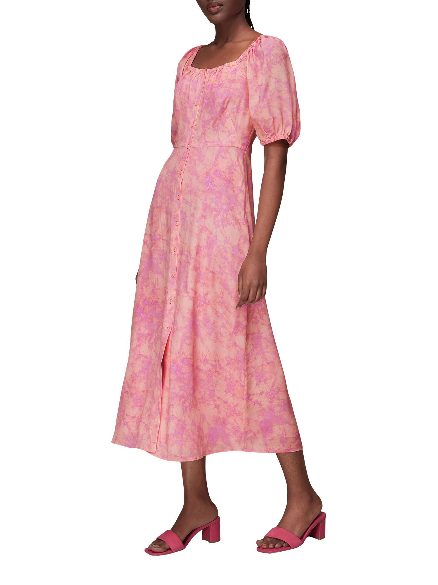 Whistles Womens Cracked Batik Print Silk Dress - Pink - Size 10 Uk