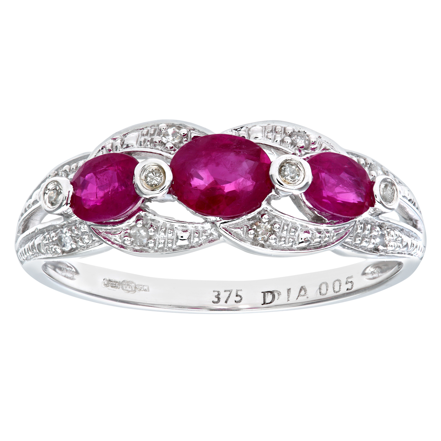 Diamant L'Eternel Womens 9ct White Gold Ruby And Diamond Fig 8 Design Ring - Size O